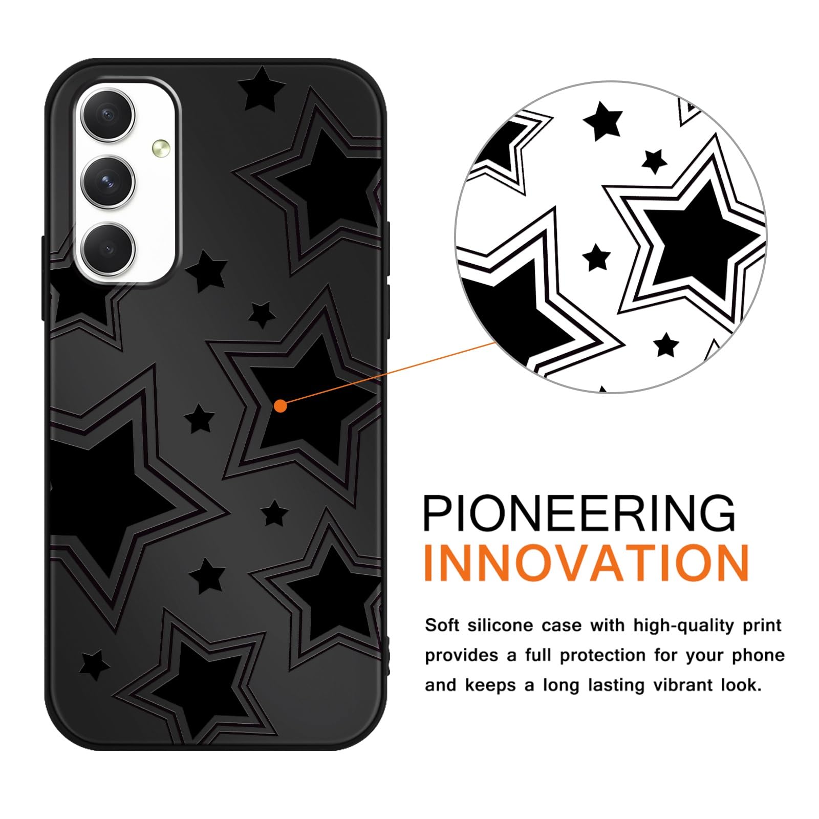 Lioscre Cute Cool Star Phone Case For Samsung Galaxy A54 5G 6.4'', Aesthetic Coquette Black Pattern Print Design Case Soft Slim