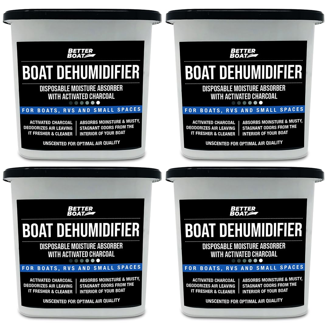 Moisture Absorber and Boat Dehumidifier, Charcoal Odor Remover for Damp Smell and Humidity, Unscented and Fragrance-Free, 4 Pack