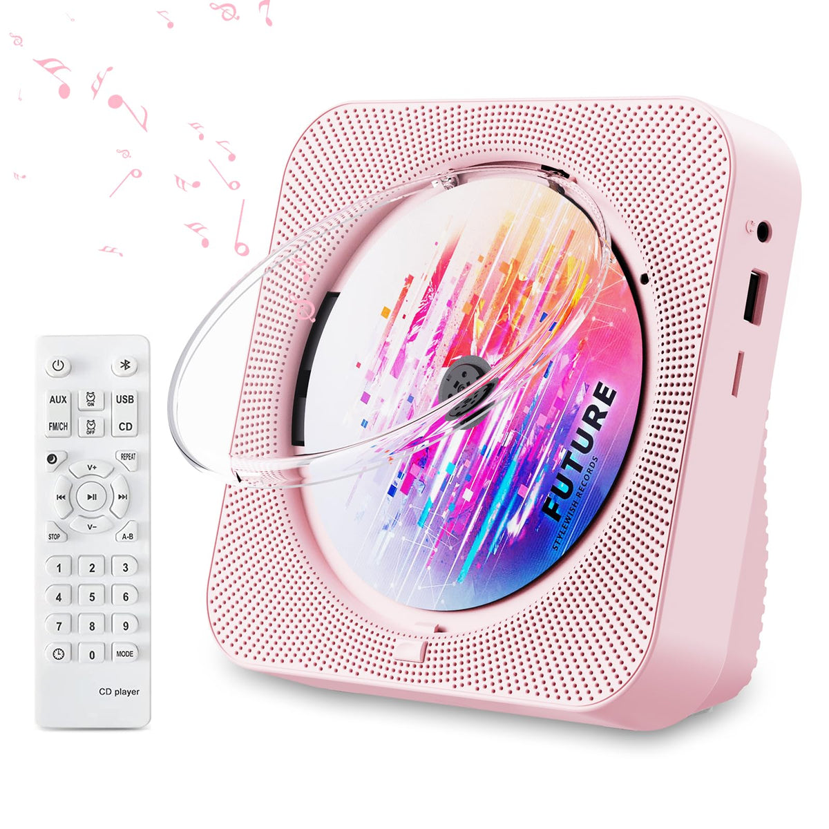 Cd Player Portable Bluetooth 5.1 Desktop Cd Player With Hifi Sound Speakers,Remote Control,Dust Cover,Led Display,Boombox Fm Rad