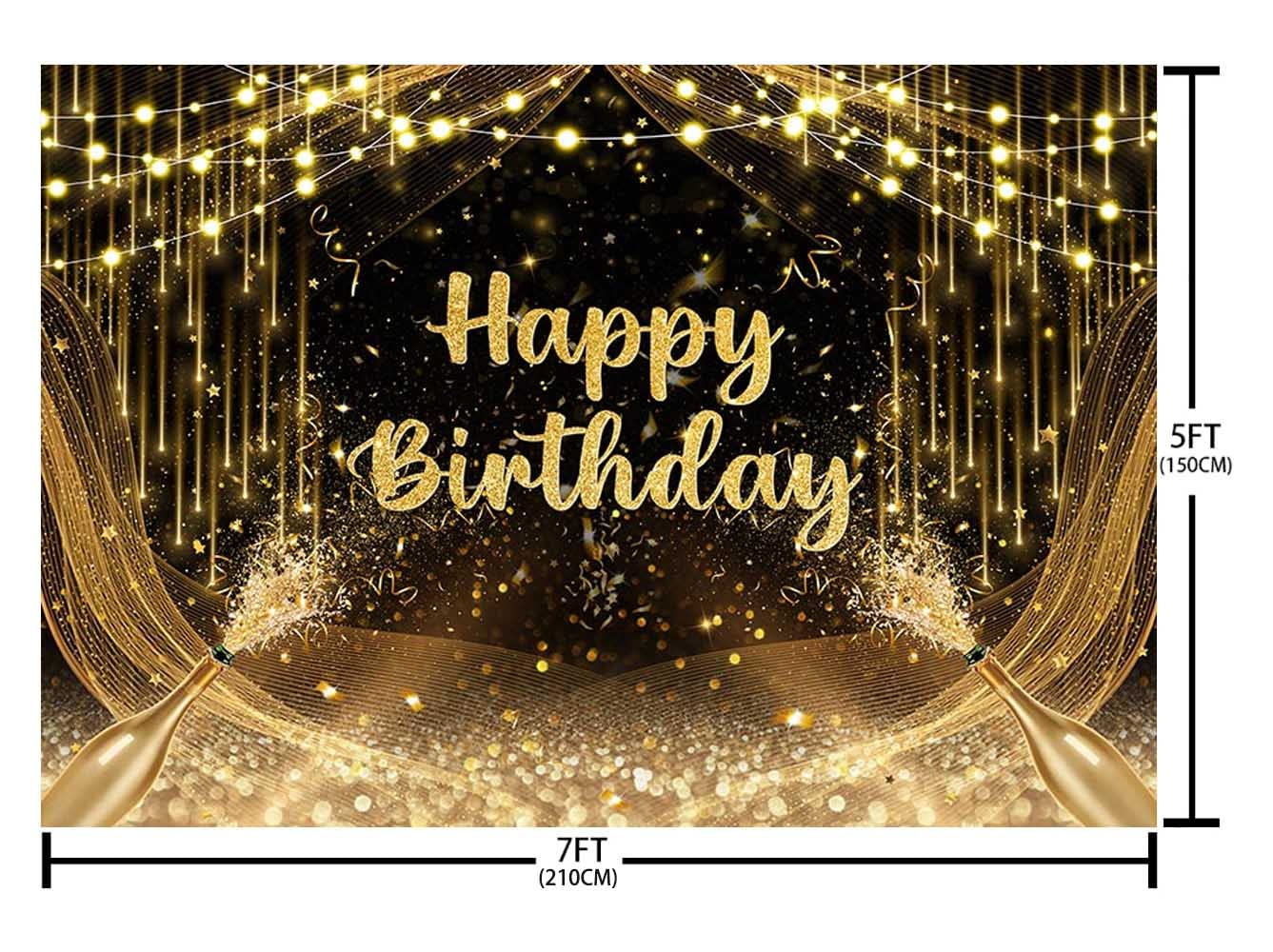 Aibiin 7X5Ft Black And Gold Birthday Backdrop Happy Birthday Photography Background Gold Glitter Birthday Prom Party Decorations