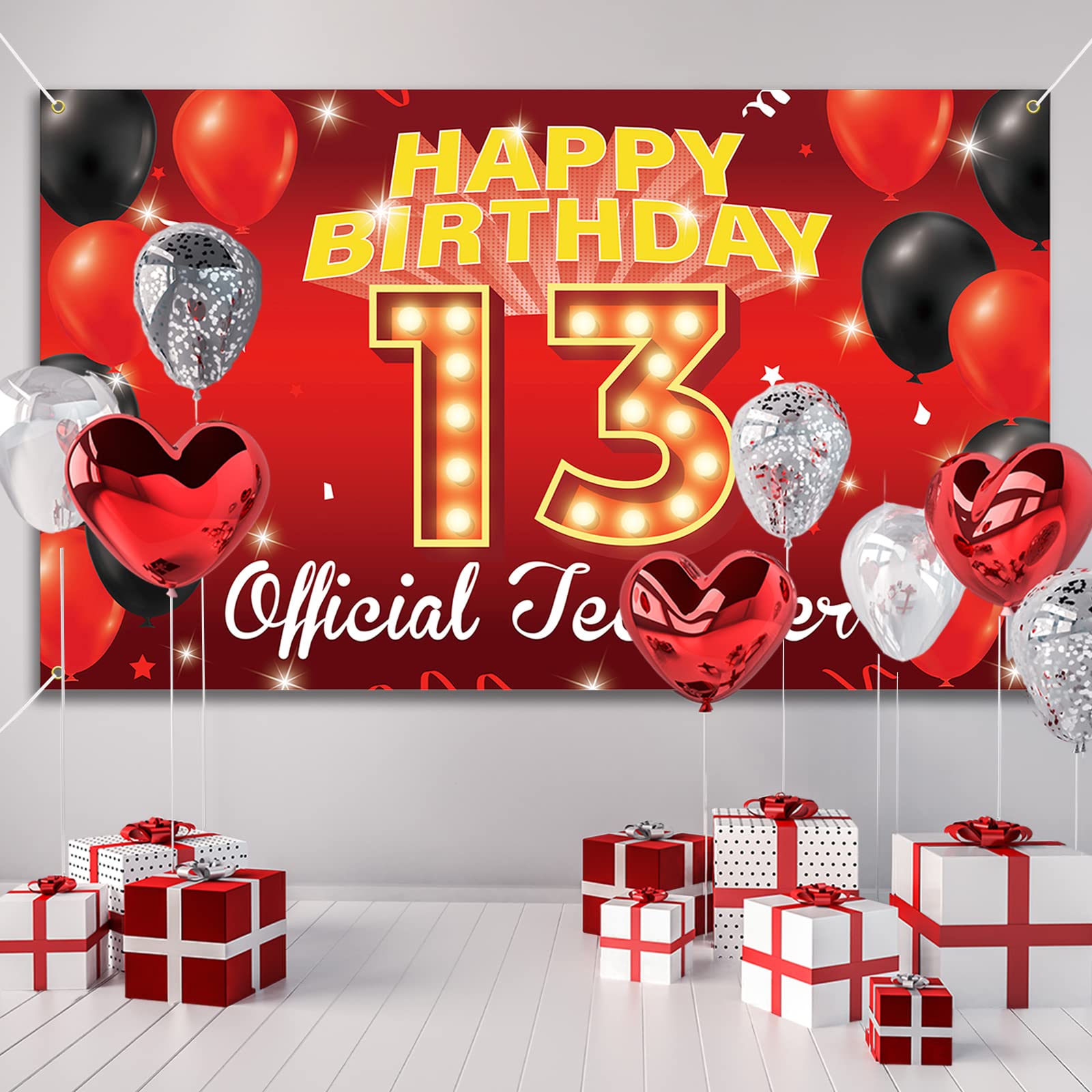 13Th Birthday Decorations For Boys Girls, Happy 13Th Birthday Backdrop Banner, Official Teenager Birthday Photo Booth Props Red,