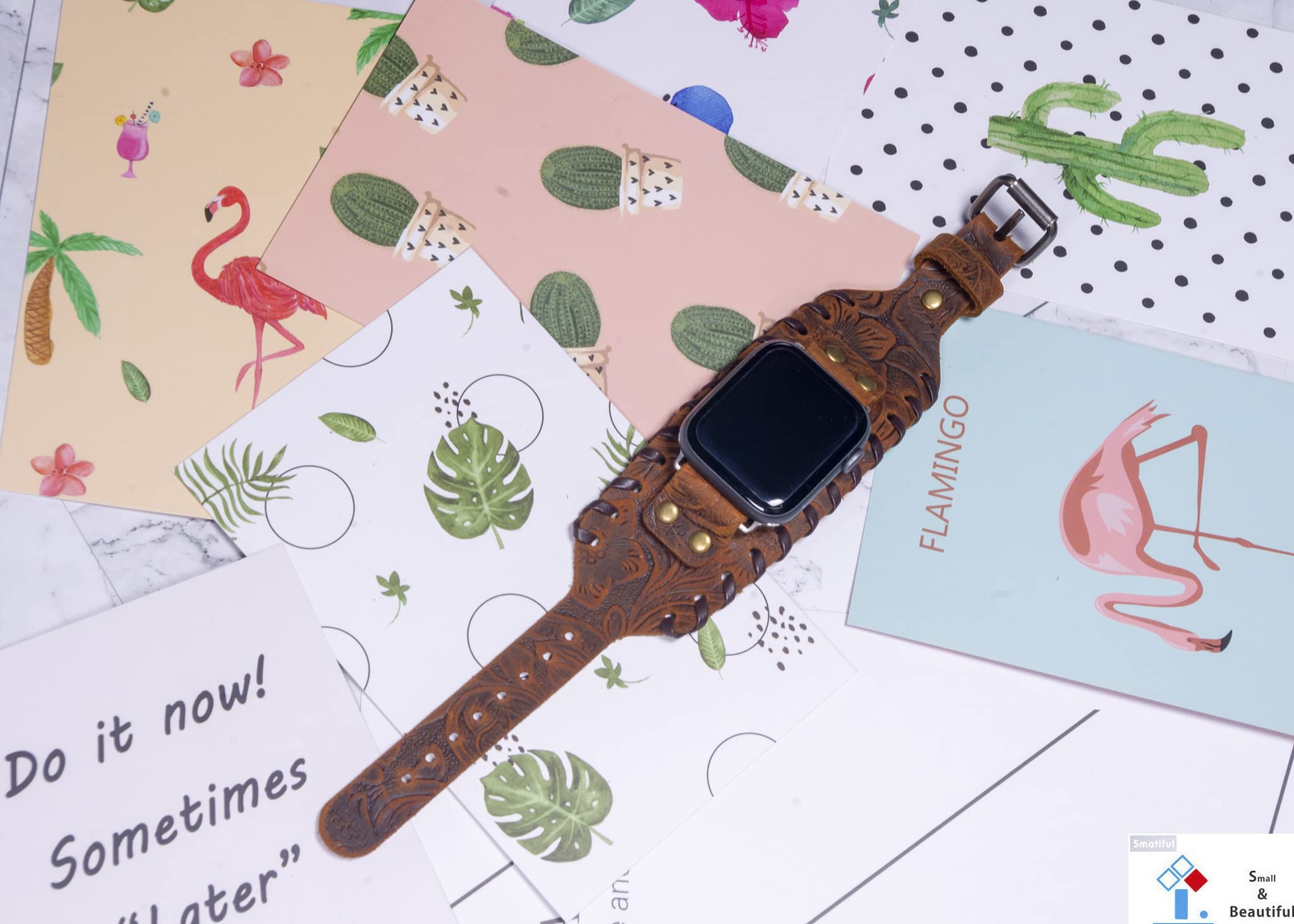 Smatiful Bands With Box Pack For Women, Adjustable Replacement Watch Band For Apple Watch (Darkyellowpattern, 42Mm/44Mm)