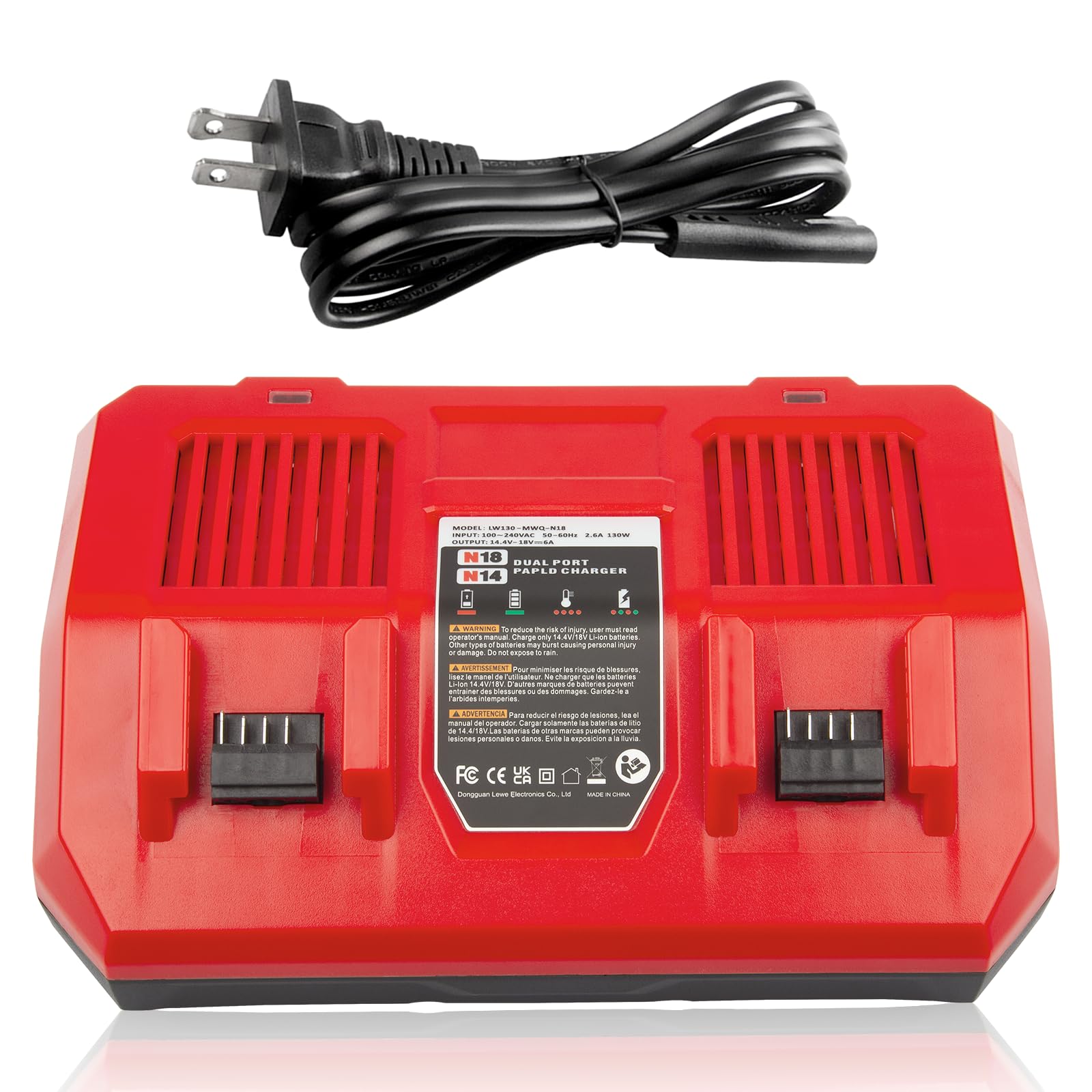 Stairlie N18 N14 Dual Port 18V Replacement Lithium Battery Charger For Milwaukee Mk 18 48 11 1850, 48 11 1852, 48 11 1862, 48 11
