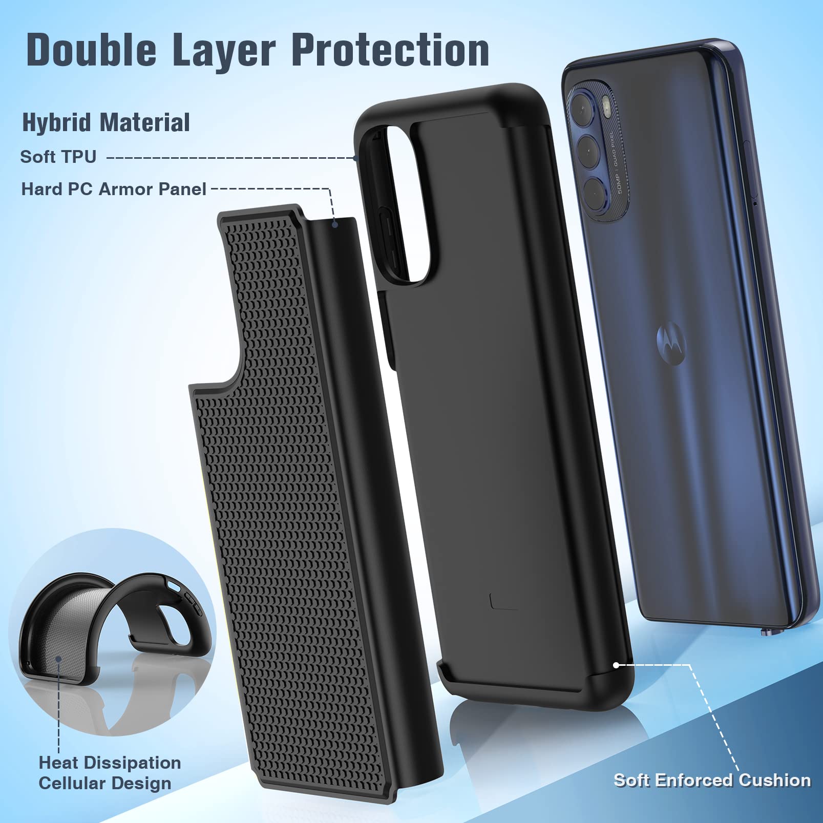 BNIUT Phone Case for Motorola Moto G Stylus 4G 2022 Dual Layer Heavy Duty Shockproof TPU PC Black Matte