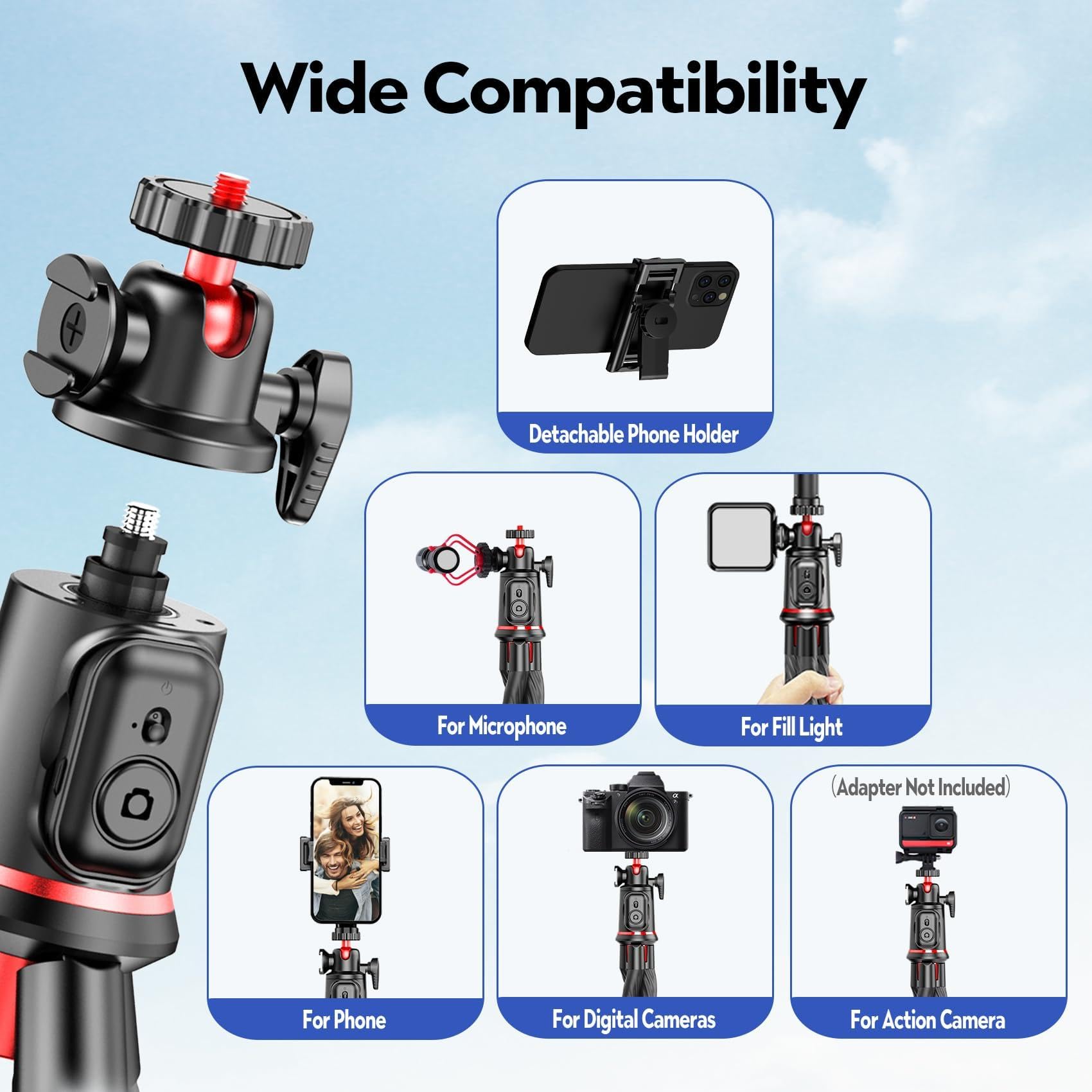 Fotopro Flexible Phone Tripod, Mini Camera Tripod With Wireless Remote Phone Holder, 360 Rotation Extendable Phone Tripod Stand