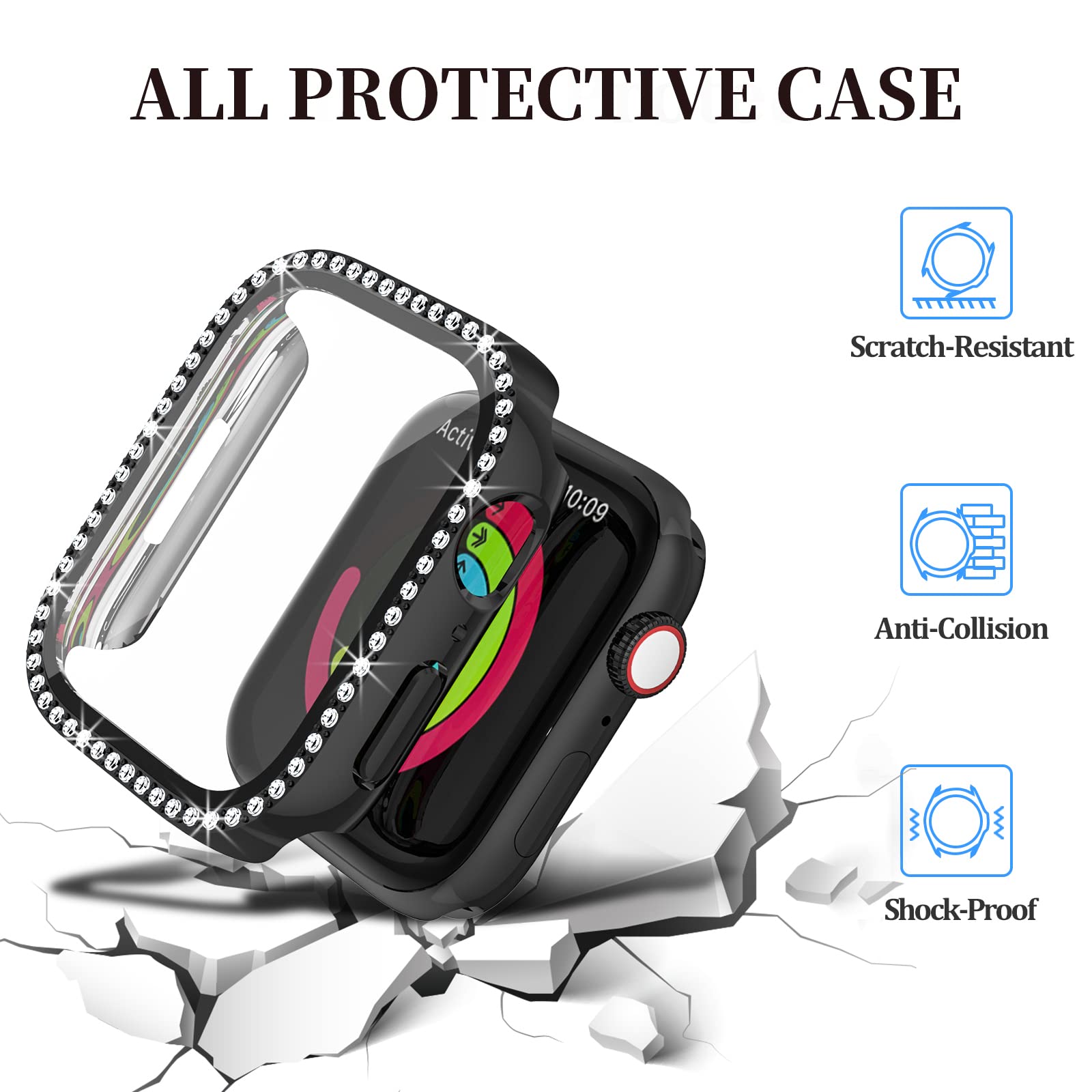 Haojavo 5 Pack Case For Apple Watch Series 3 2 1 38Mm With Tempered Glass Screen Protector, Bling Crystal Diamond Rhinestone Ult
