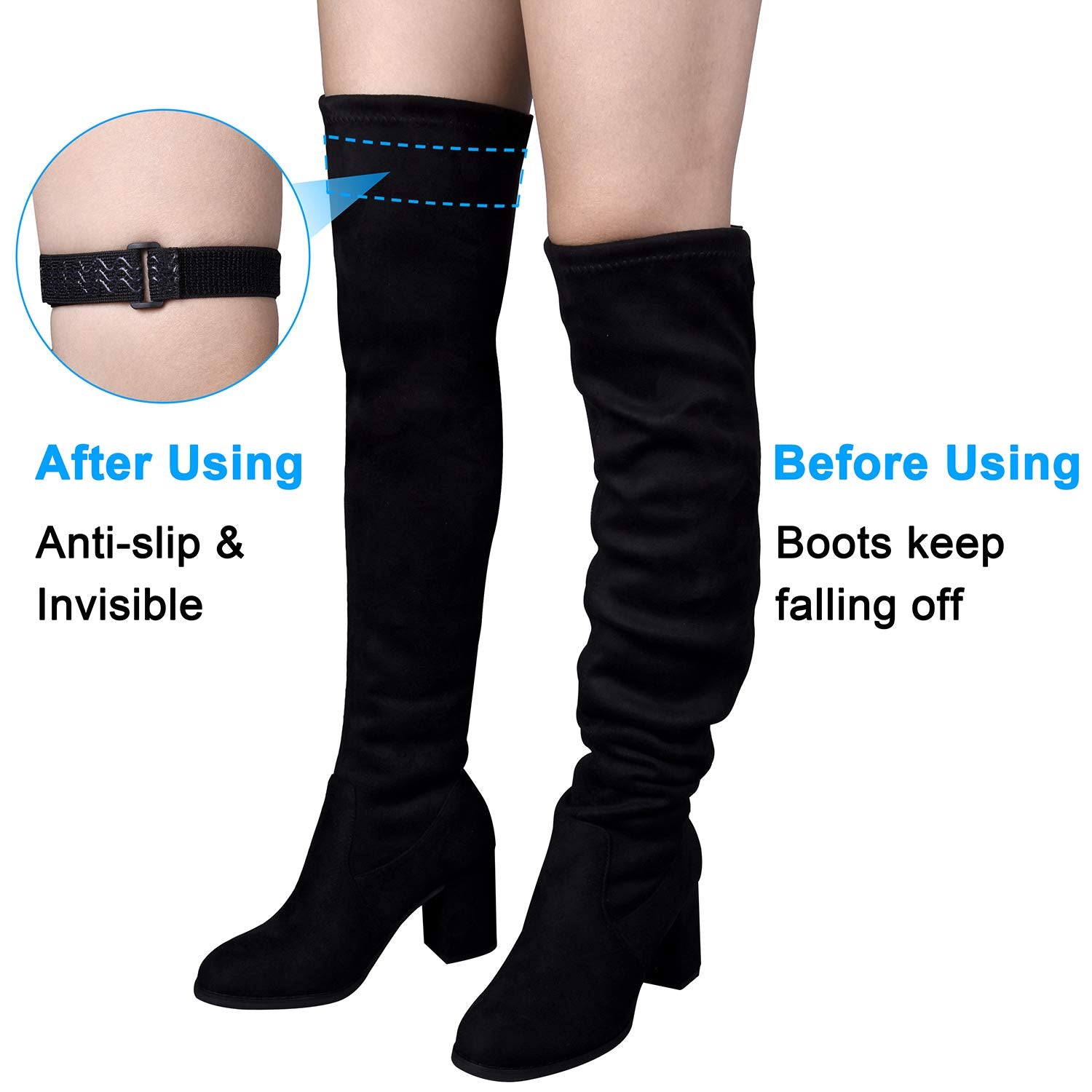 Wisdompro Boot Straps, 1 Pair Knee Boot Straps Of Elastic Adjustable Belt, Plus Extra 12 Pcs Adhesive Tape Hook Sticker For Fall