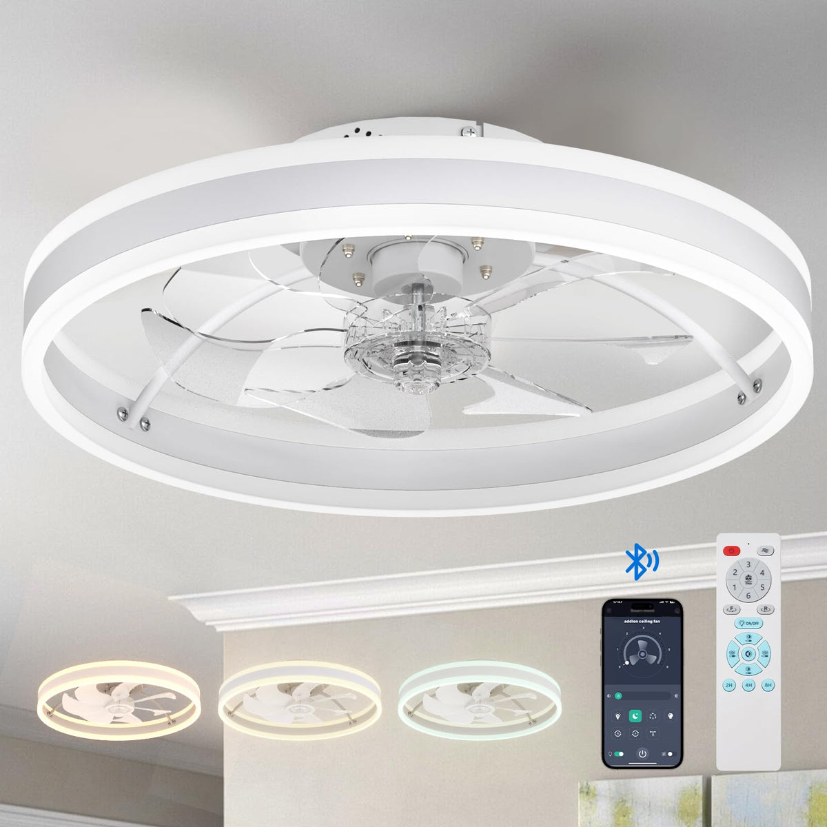 Addlon Ceiling Fans With Lights, 20 Inch Flush Mount Ceiling Fan With Lights And Remote, Reversible, 3Cct, Dimmable, Quiet,Low P