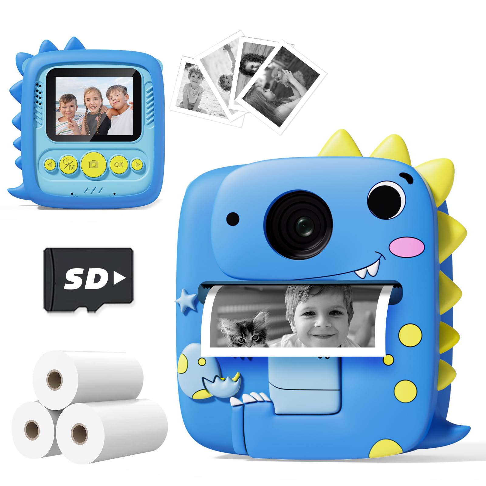Prysyedawn Kids Camera Instant Print, Christmas Birthday Gifts For Kids Age 3 8, 1080P Digital Camera With Silicone Cover, Toddl
