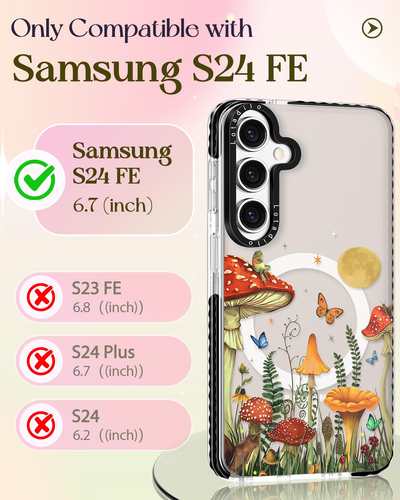 Lotadilo Cute Case For Samsung Galaxy S24 Fe For Women Girls - Funny Butterfly Mogu Design Compatible With Magsafe Magnetic Ring