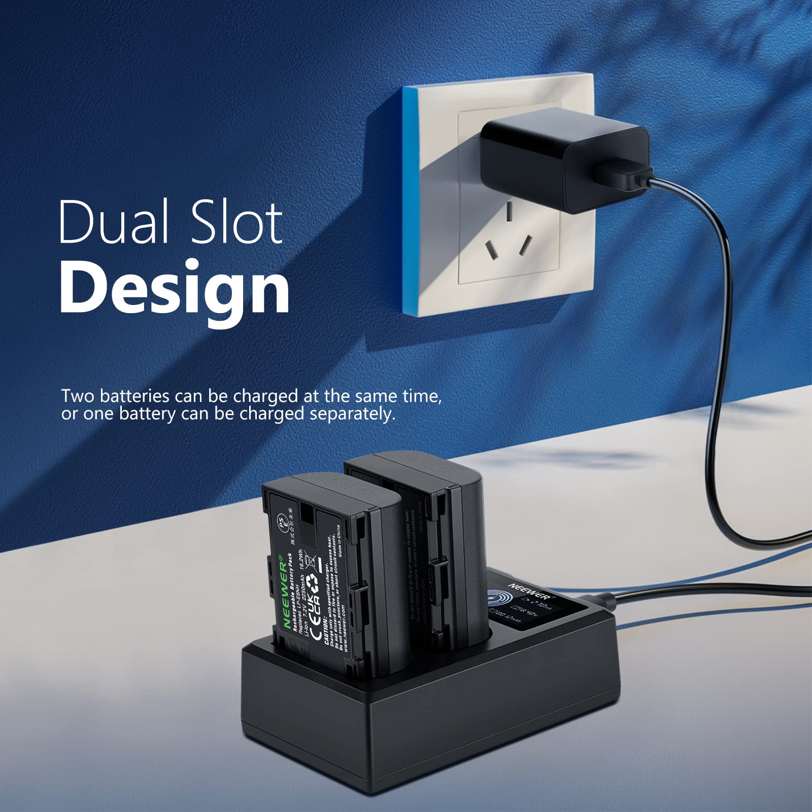 Neewer Lp E6Nh Replacement Battery Charger Set For Canon Eos R7 R5 R6 R, 5D Iii Iv, 6D Ii, 7D Ii, 70D, 80D, 90D, 2 Pack 2250Mah