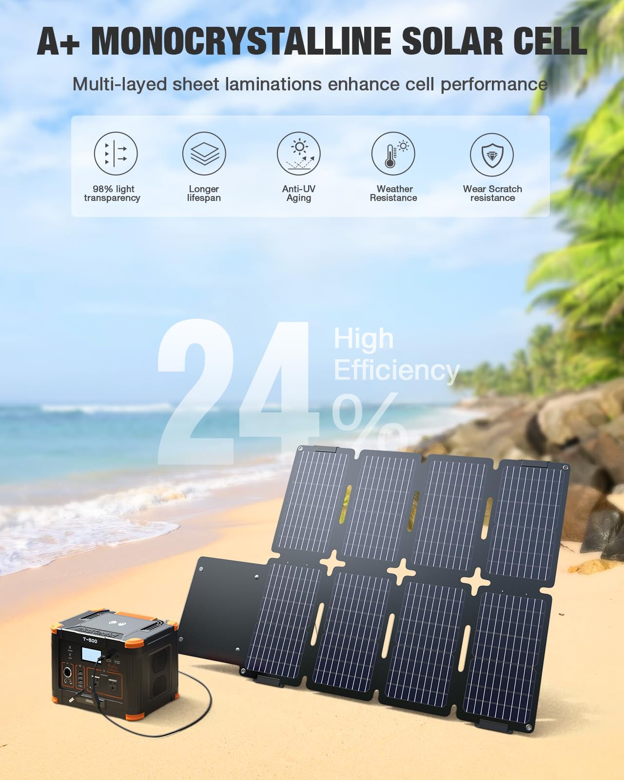 Grecell 519Wh Portable Power Station With 80W Foldable Solar Panel, 500W Solar Generator Backup Battery Power Supply With Portab