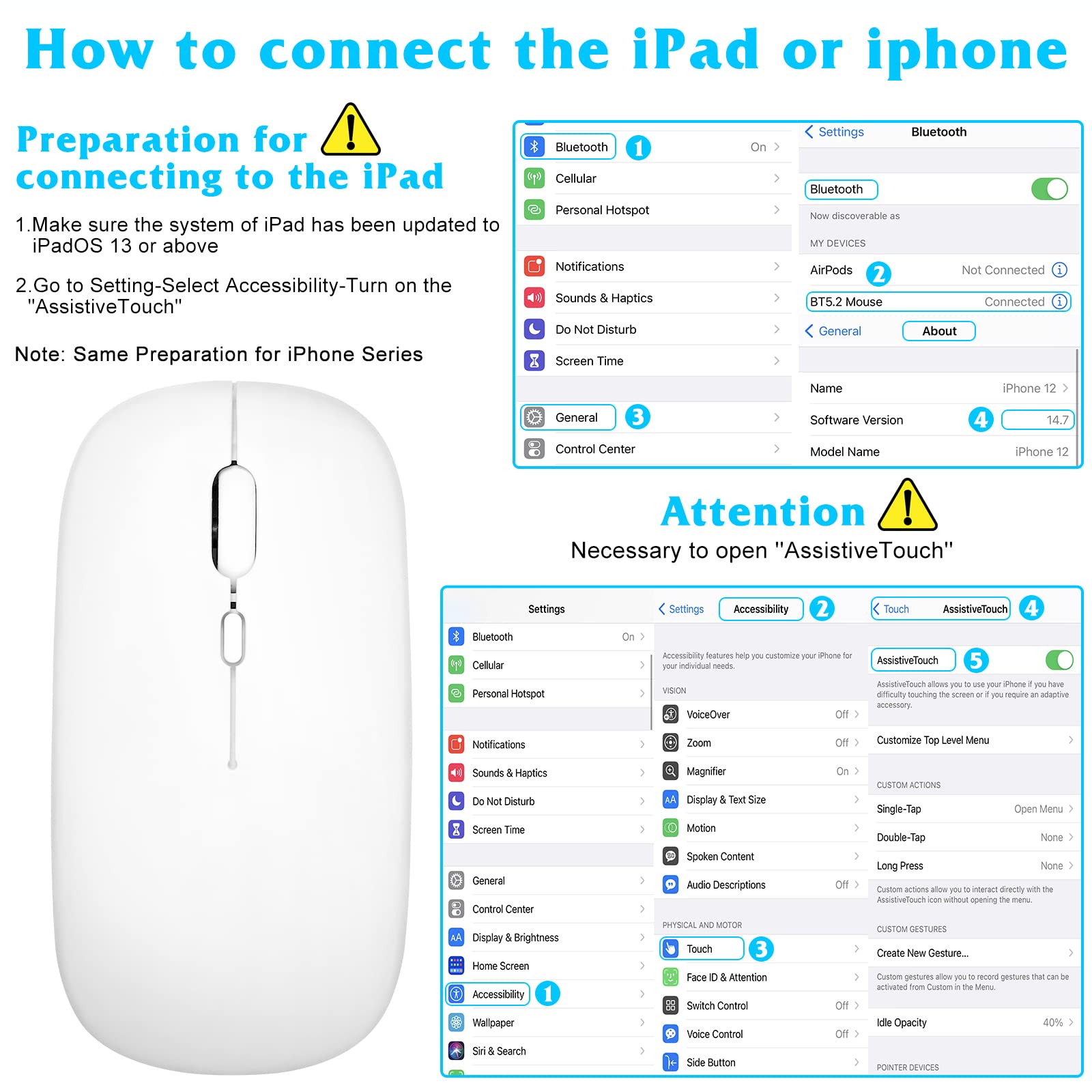 Urbanx 2.4Ghz & Bluetooth Mouse, Rechargeable Wireless Mouse For Samsung Galaxy Tab S8+ S8 S7+ S7 Fe S6 S5E Bluetooth Wireless Mouse For Laptop/Pc/Mac/Ipad Pro/Computer/Tablet/Android Pure White