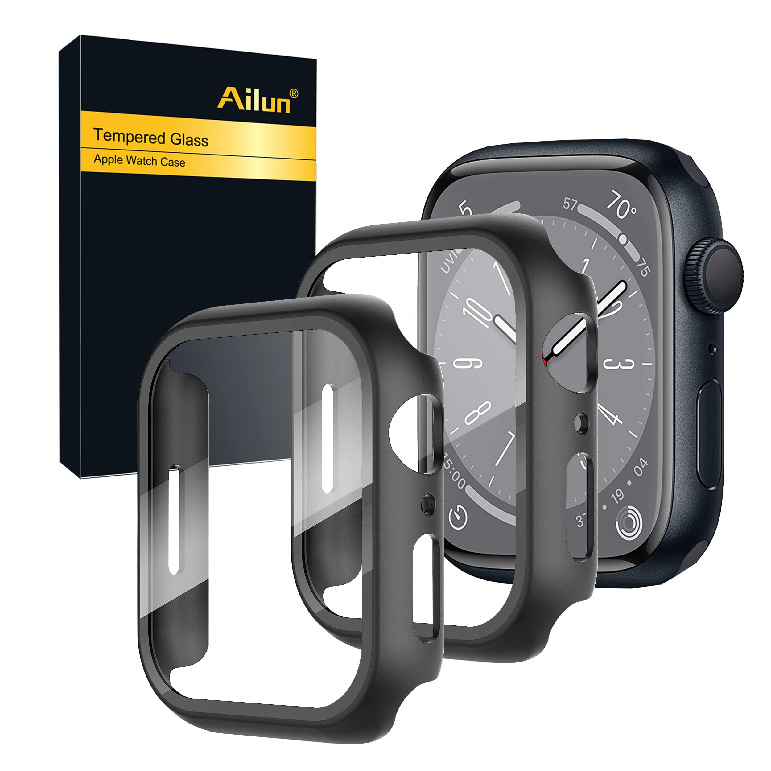 Ailun for Apple Watch Series 9 & 8 & 7 Screen Protector Case [41mm], Ultra-Thin Hard PC Case Built in Tempered Glass for iWatch,