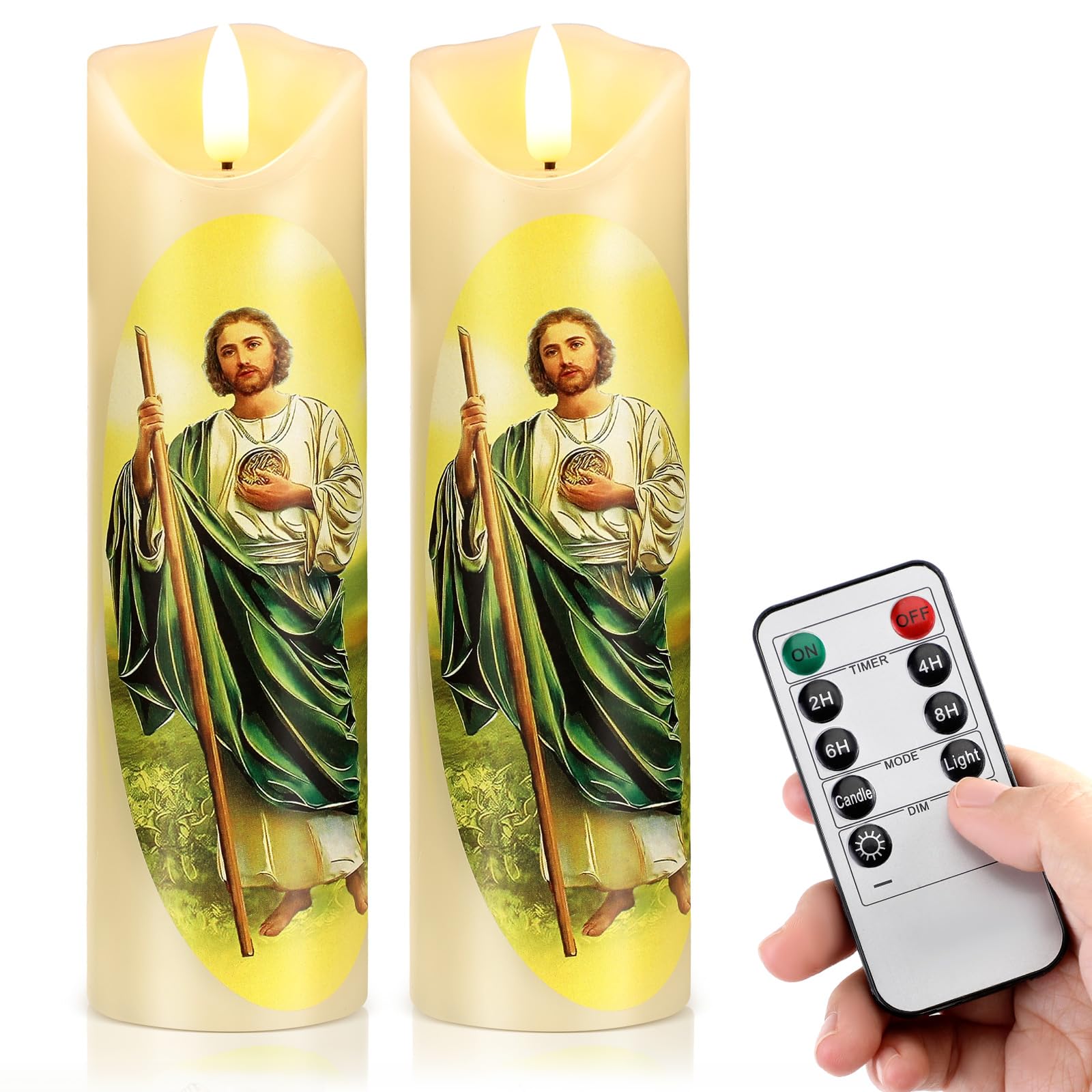 Baquler 2 Pcs Religious Flameless Led Prayer Candle Real Wax Baptism Set Devotion Candles Religious Decoration Gift For Home And