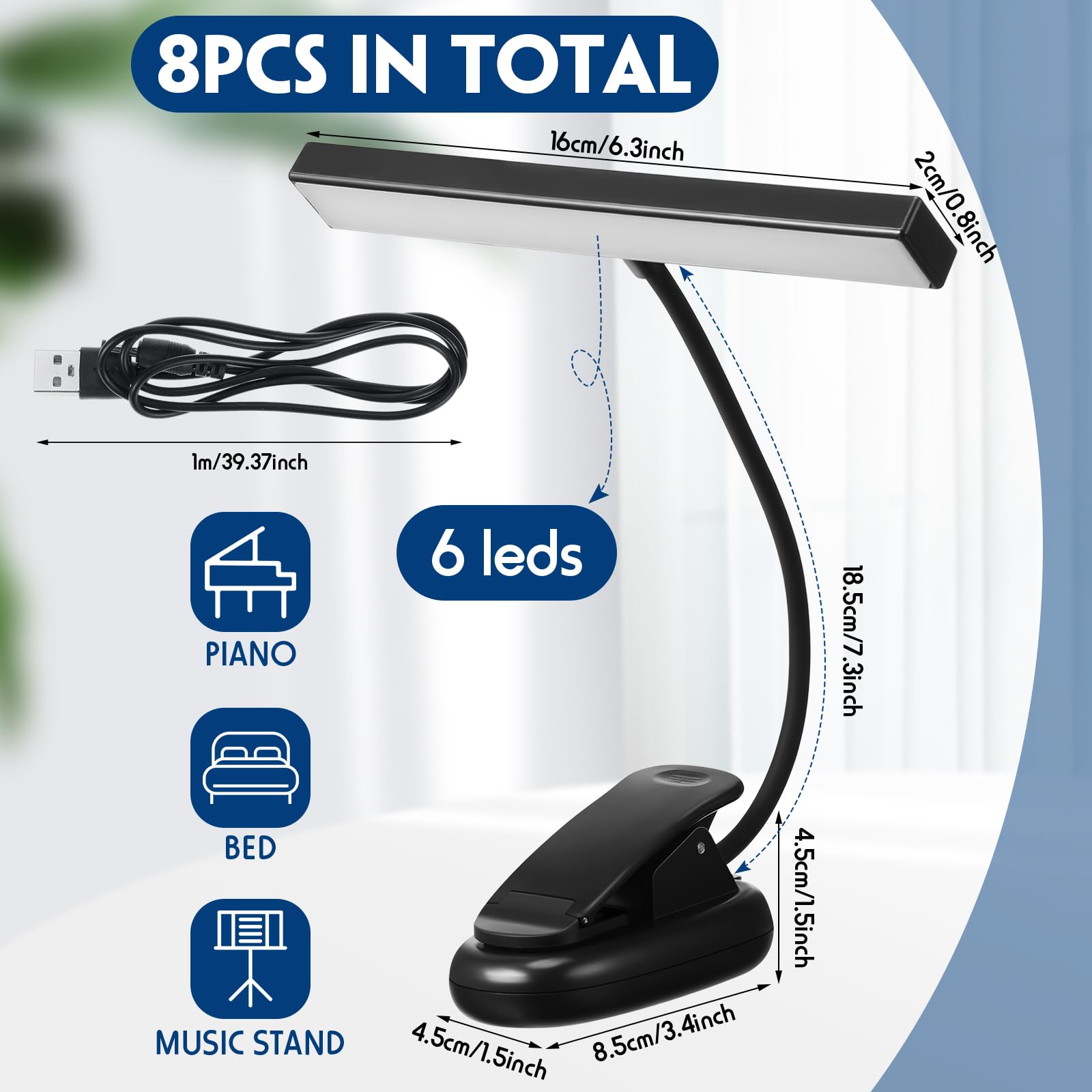 Retisee 8 Pcs Music Stand Light 18 Led Piano Lamp Adjustable Reading Light Aaa Battery(Not Included) Operated, 4 Color Temperatu