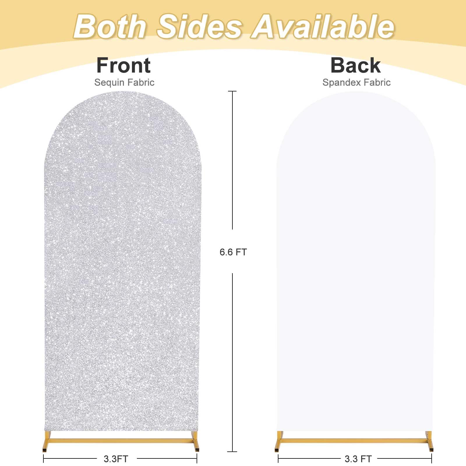 6.6Ft Silver Arch Backdrop Covers Glitter Wedding Arch Cover Spandex Fitted Covers For Wedding Birthday Party Photography Decor