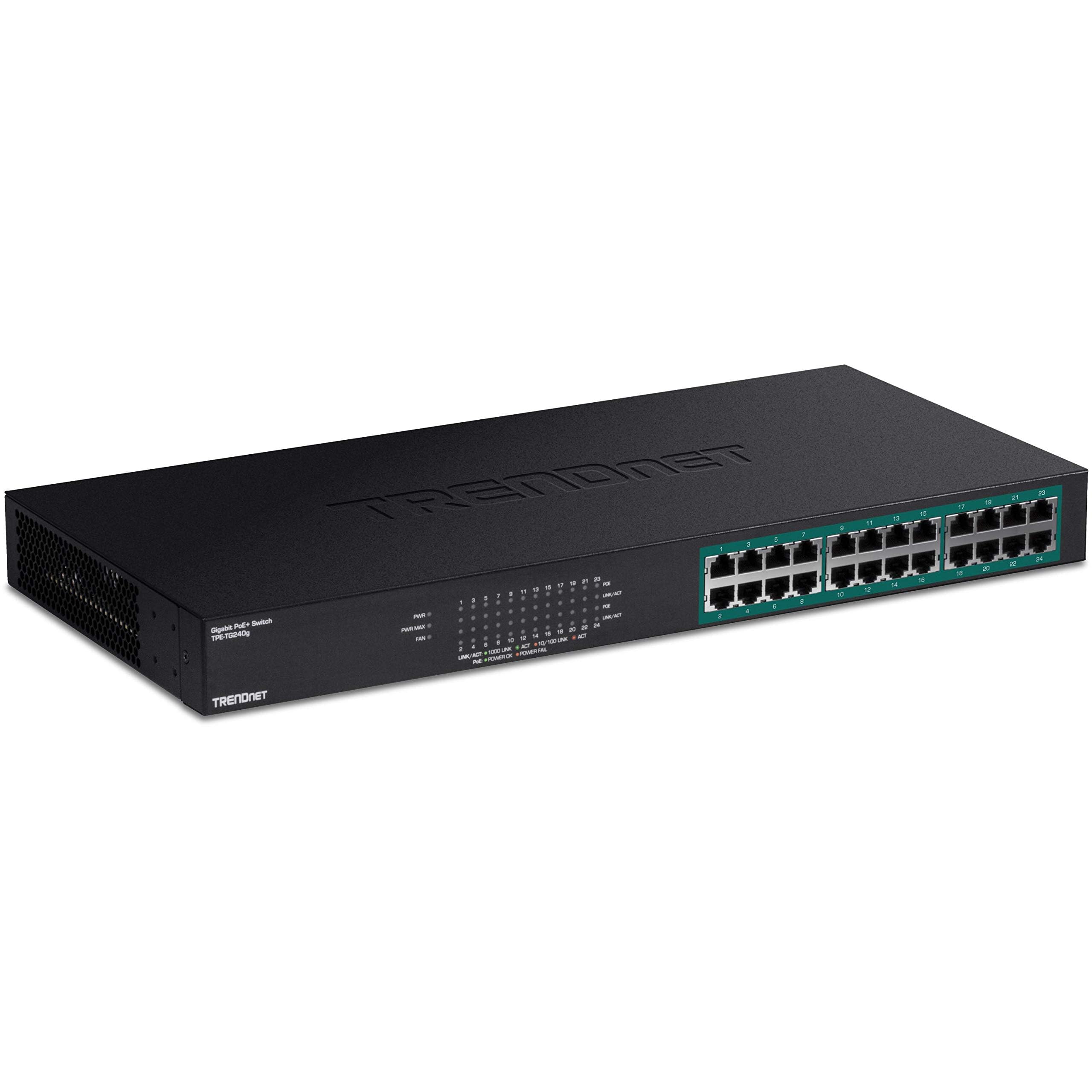 TRENDnet 24-Port Gigabit PoE+ Switch, 24 x Gigabit PoE+ Ports, 370W Power Budget, 48Gbps Switch Capacity, RackMount Kit Included