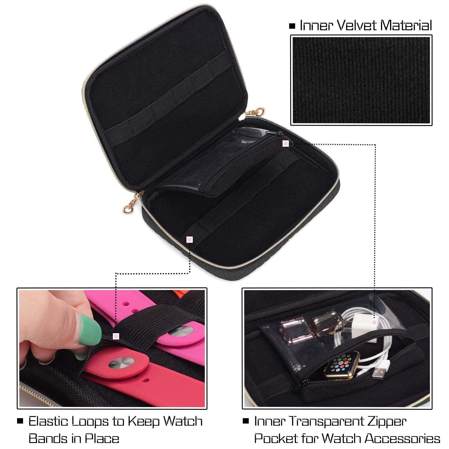 Teamoy Watch Band Storage Case Holds 12 Watch Straps, Travel Organizer Bag Compatible For All Series Apple Watch Bands Or Smart