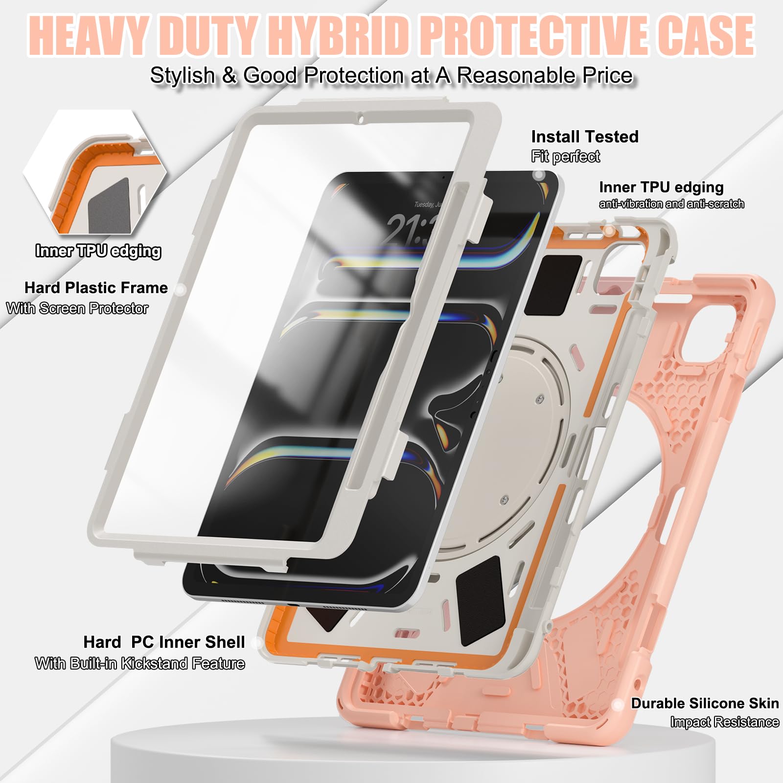 Tsqqst Case For Ipad Pro 11 Inch (M4) Case 2024 5Th Generation, Shockproof Protective Case With Pencil Holder Screen Protector,