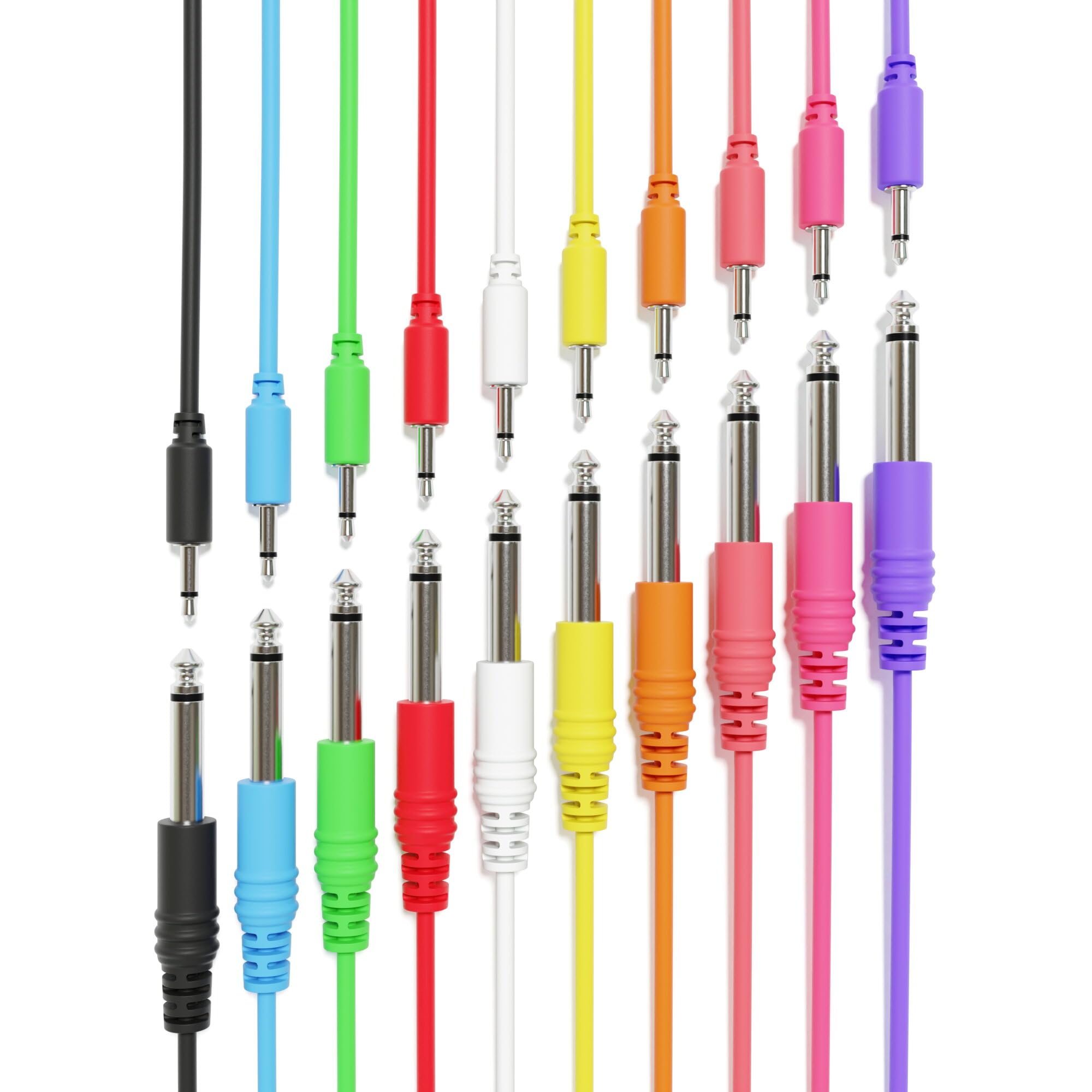 ExcelValley - Mono Patch Cables - TS 3.5mm 1/8 to 6.35mm 1/4 [10-Pack | 20 cm - 7.87]