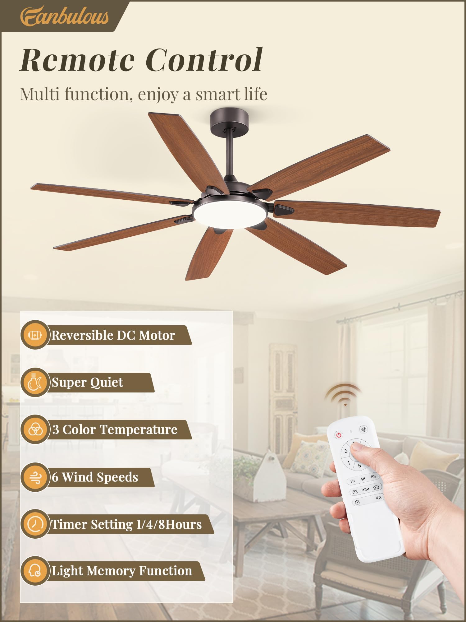 Fanbulous 62 Inch Large Ceiling Fans With Lights And Remote, Oil Bronze Modern Ceiling Fan With 3Cct Led Light, Quiet Dc Motor,I