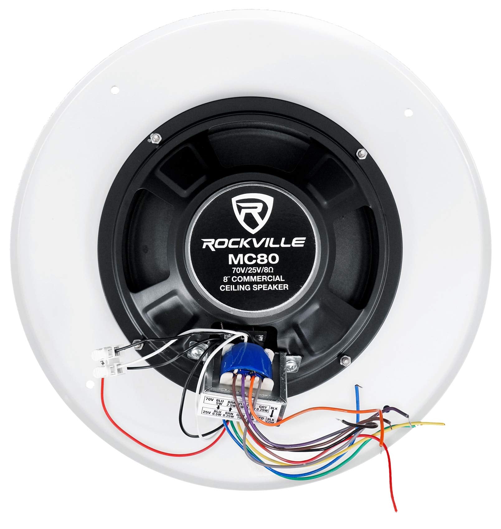 Rockville Mc80 Pair Metal 8 70V/25V In-Ceiling Commercial Pa Speakers, 20W Rms, Volume Control, Enhanced Bass, Wide Dispersion,