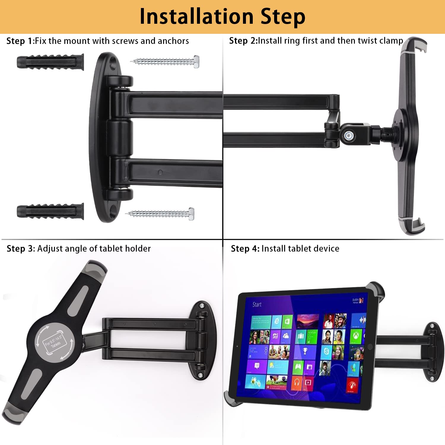 Mippko Foldable Tablet Wall Mount Holder For 9.5~14.5' Ipad/Nexus/Lg G Pads/E Reader/Fire Hd/Switch/Surface Pro,360�Adjustable Extension Articulating Arm Swivels Mount