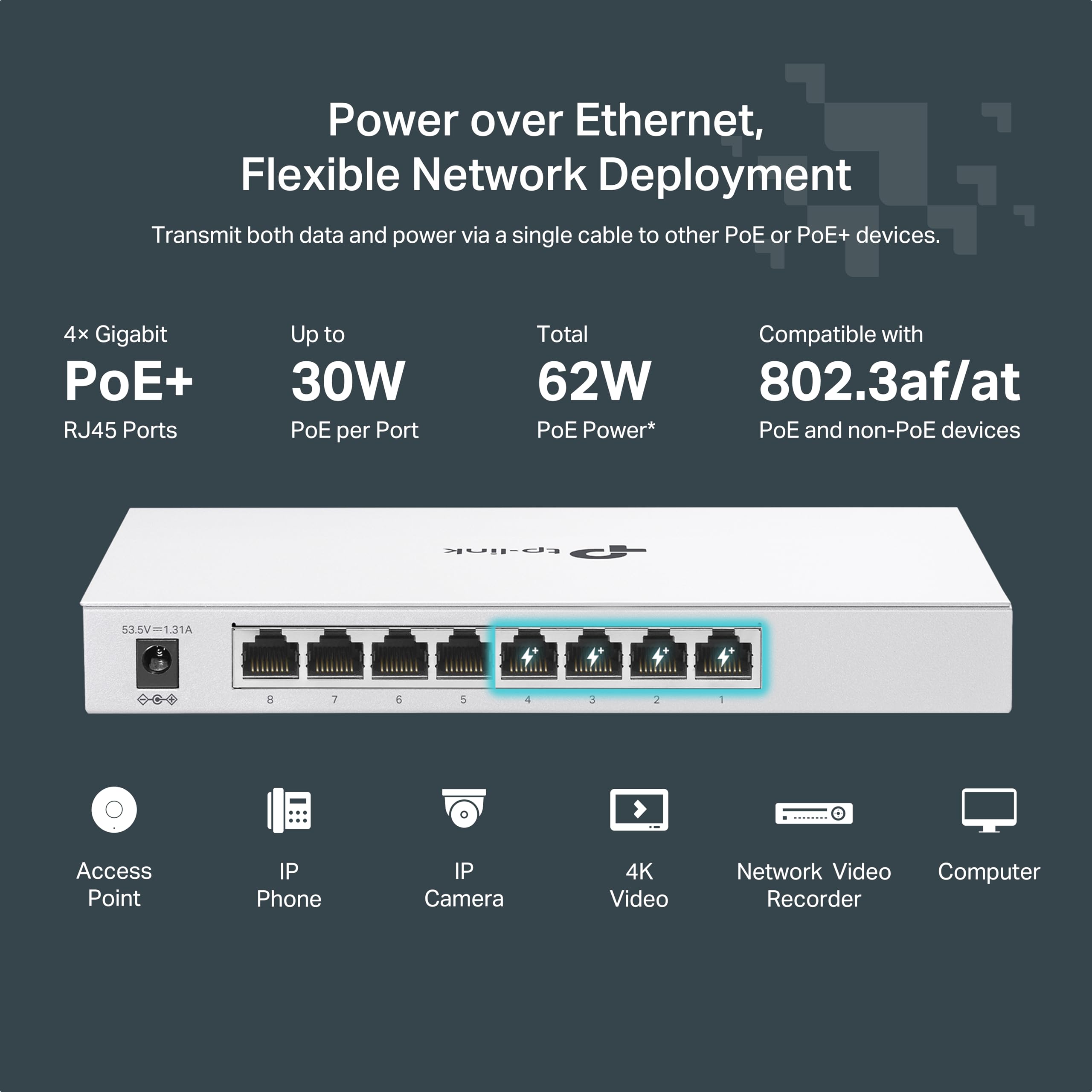 Tp Link Festa Fs308Gp 8 Port Gigabit Smart Managed Poe Switch 4 Poe+ Port @62W Self Organizing Network Free Cloud Control Fanles