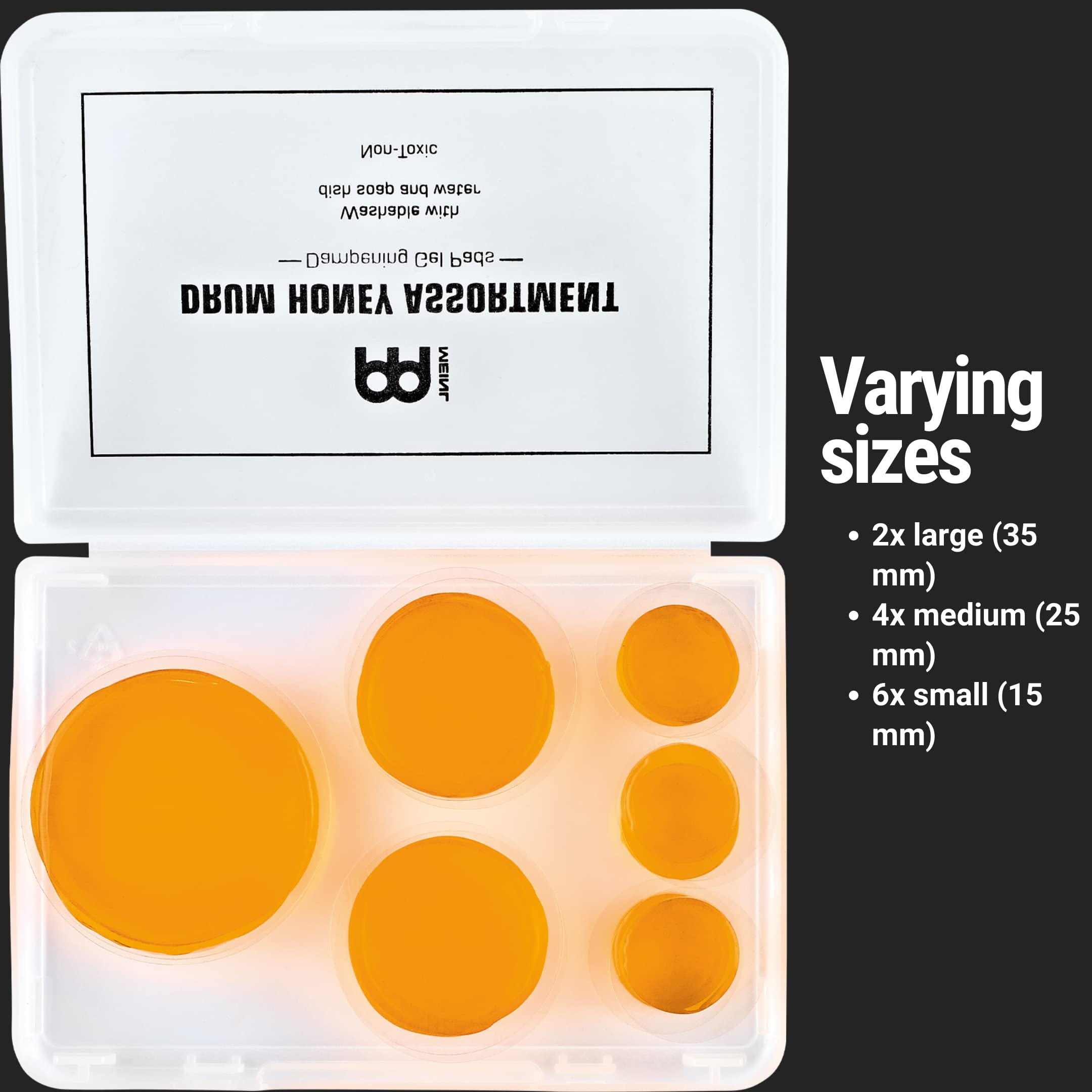 Meinl Cymbals Drum Honey Dampening Gel Pads, 12 Piece Assortment With Varying Sizes   Includes Container And Dividers (Mdha)