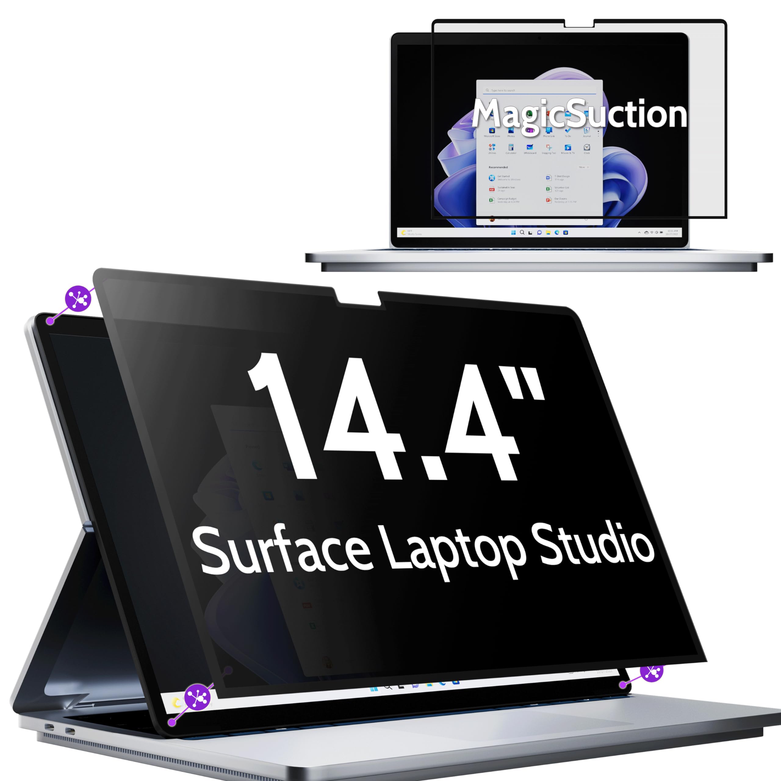 Peslv Privacy Screen For 14.4 Inch Surface Laptop Studio 2/1, Magicsuction Removable Anti Spy Black Protector, Glare Blue Light 
