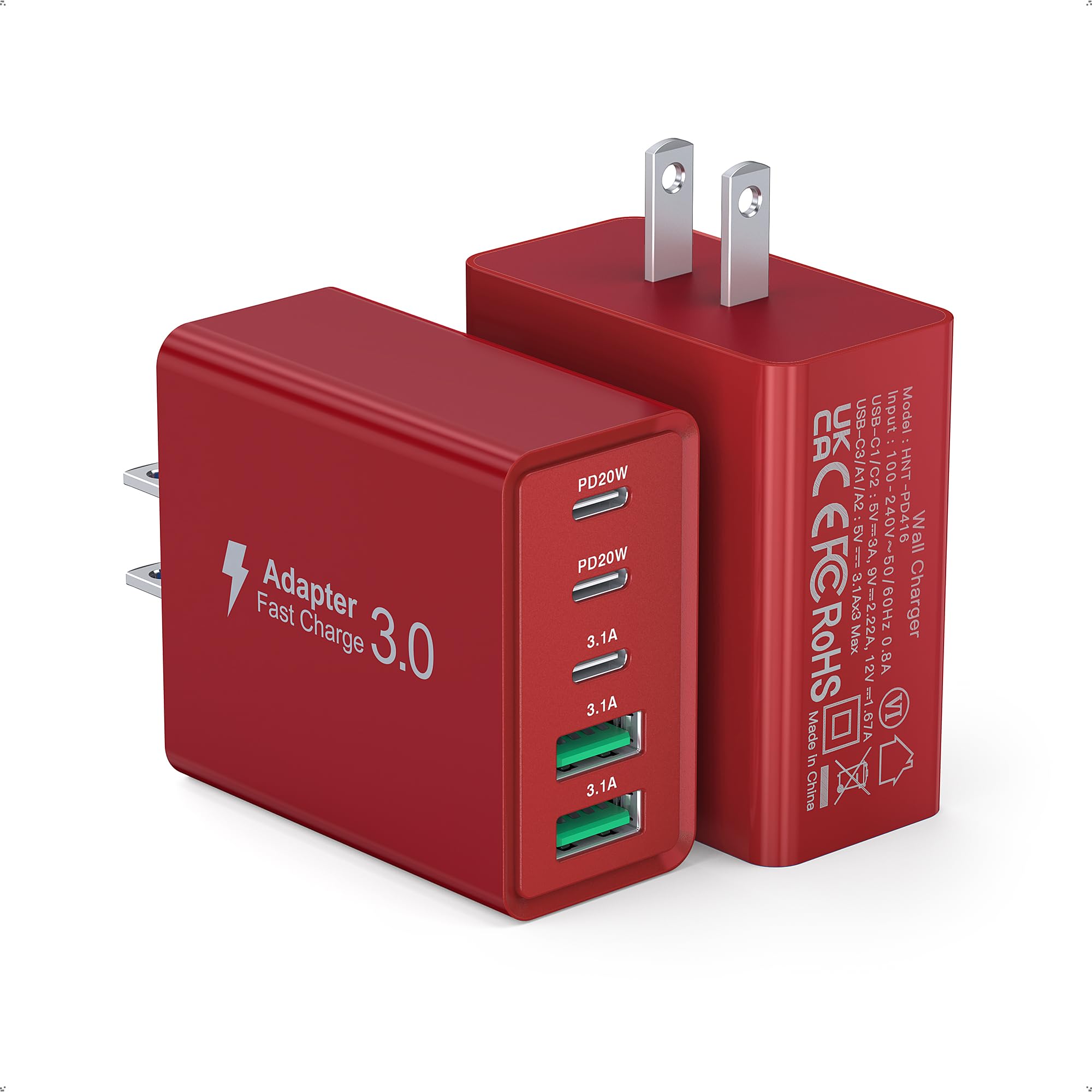 2Pack Usb C Fast Charger Block,50W 5 Port Type C Wall Charger Brick,2 Usb A And 3 Usb C Pd3.0 Multiport Charging Plug Power Adap