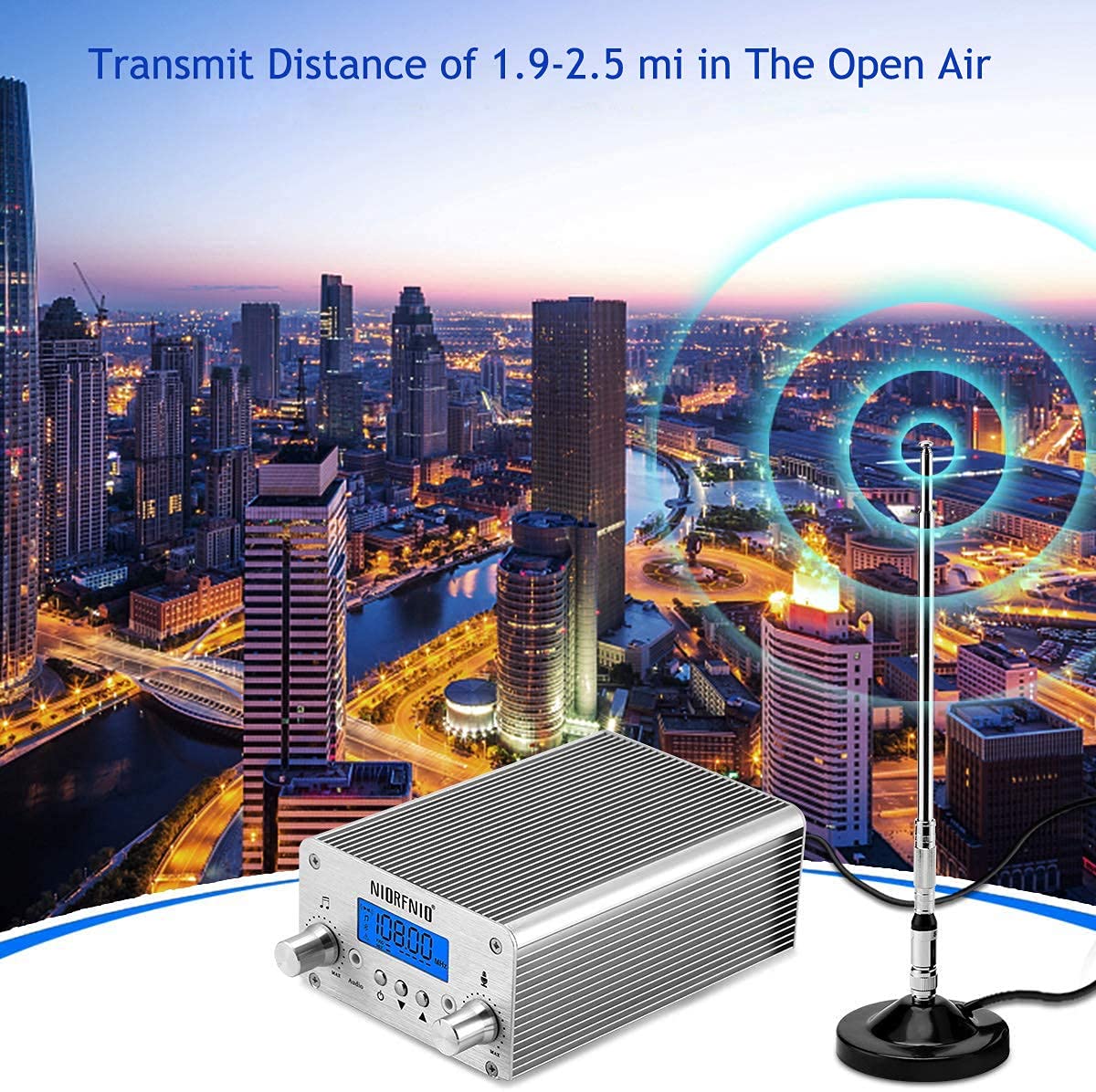 Niorfnio 15W Fm Transmitter   Bluetooth Wireless Stereo Broadcasting Range 87 108Mhz Transmitter, Used In Churches, Cars, Shoppi