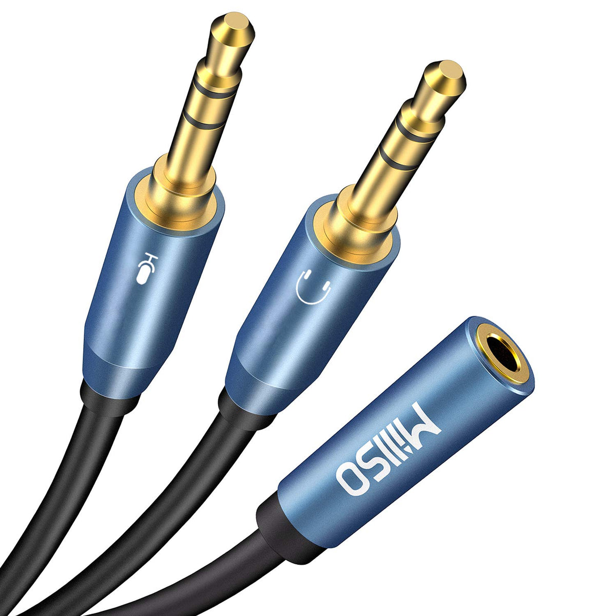 MillSO Headset Splitter, CTIA 3.5mm 2 Male to 1 Female Headphone Adapter with Separate Microphone and Headphone Jack for Gaming Headset to PC - 30CM/12inch