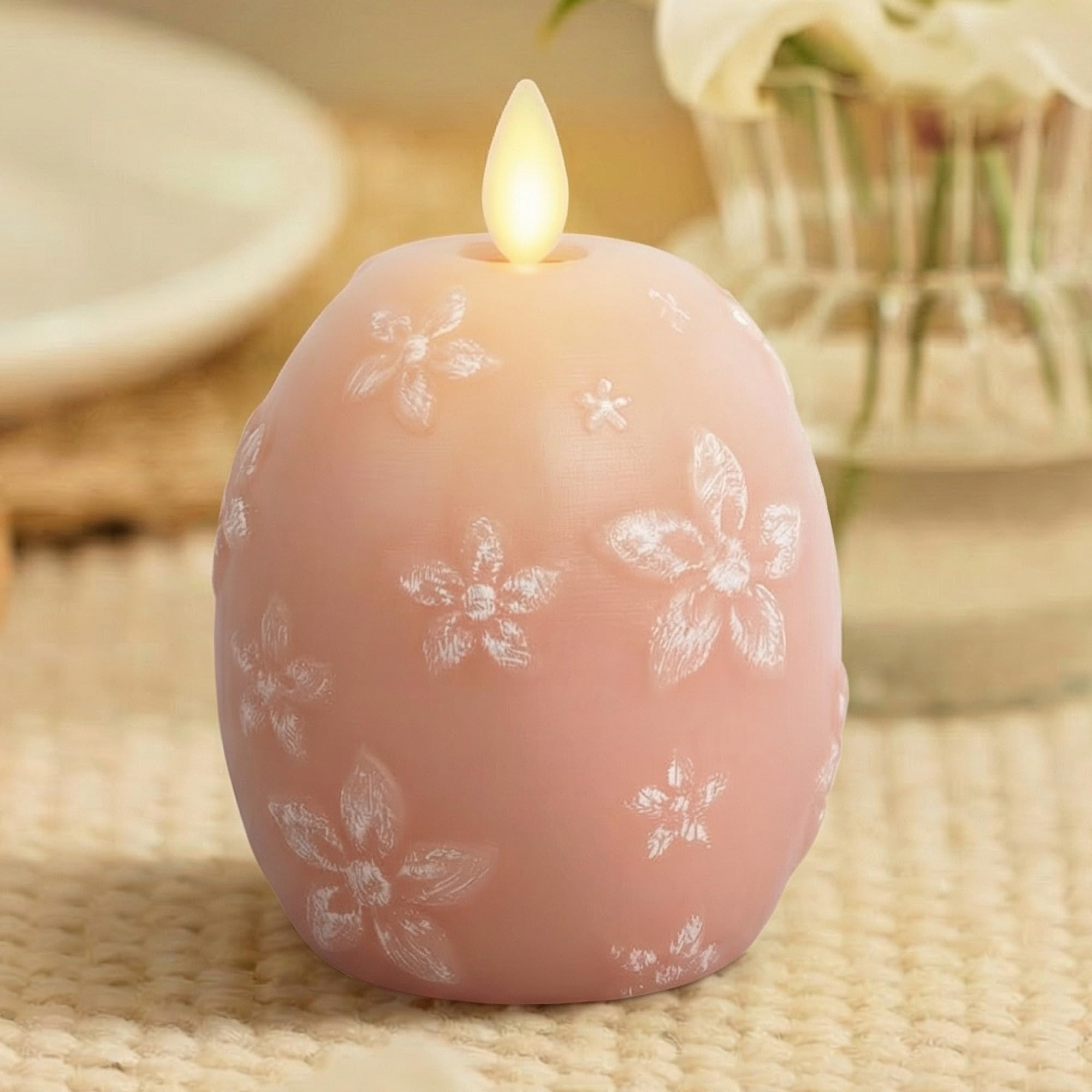 Luminara Flameless Candle Crystal Beads Glitter Sphere, Unscented Real Wax LED Candle, Timer, Holiday Decoration Centerpiece (Du