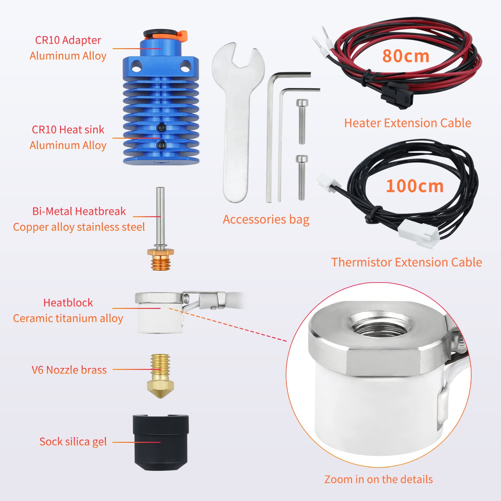 Upgrade Fast Heat Chc Cr10 Hotend Ceramic Heating Core Bimetal Heatbreak Copper Nozzle Compatible With 24V Cr10 Ender 3 V2 Pro E