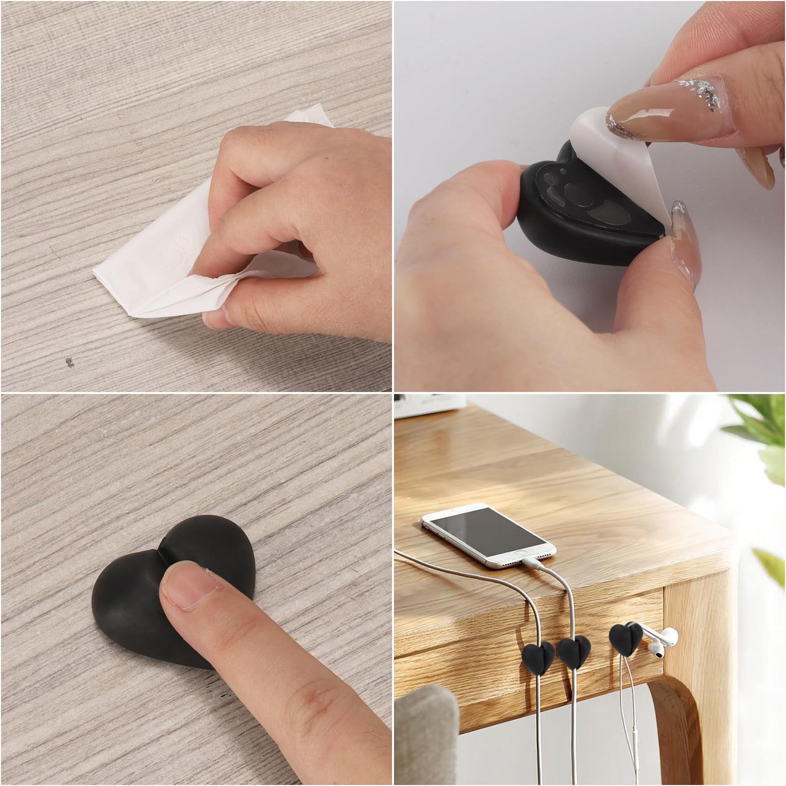 40 Pack Cable Management Clips, Adhesive Cord Holder Cord Organizer Clips For Desk, Home, Office, Car, Nightstand (Pink Blue Gre