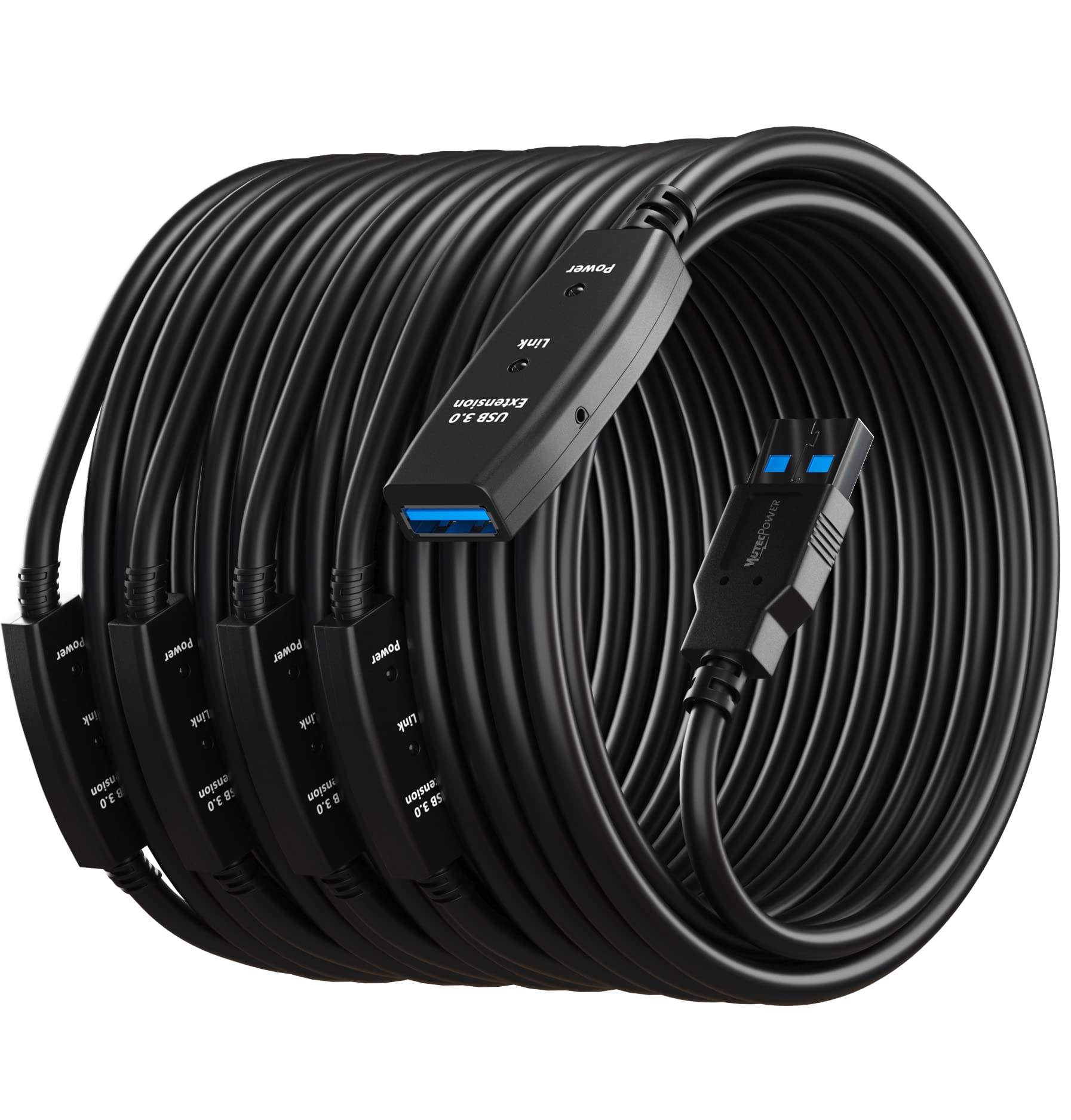 Mutecpower 100 Feet Active Usb Extension Cable 3.0 Male To Female With 3 Extension Chipsets Signal Booster   Repeater Cord 30 Me