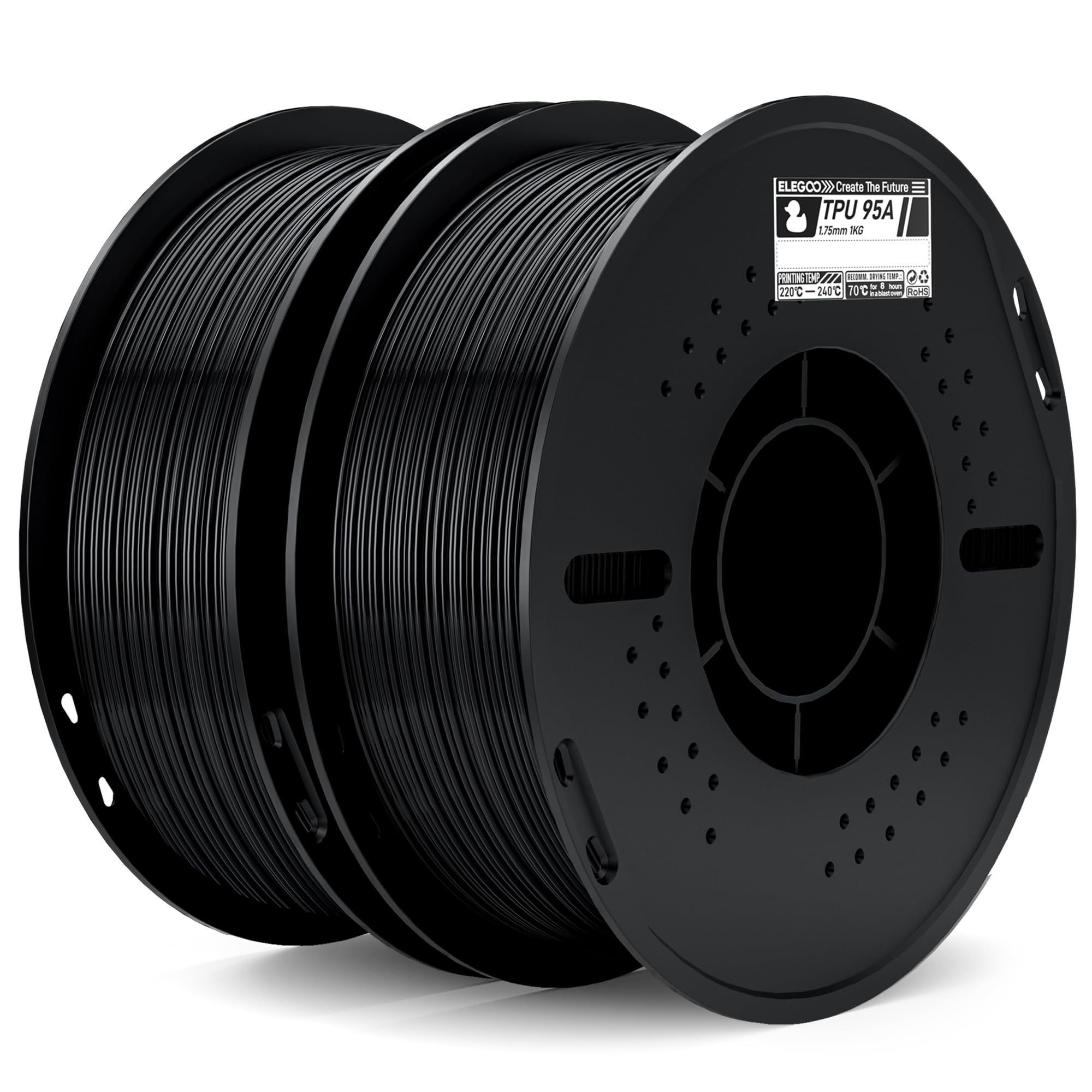 ELEGOO TPU Filament 1.75mm Black 2KG, 95A Flexible Soft 3D Printing Filament 2pcs 1KG Spool(2.2lbs) Fits for Most FDM 3D Printer
