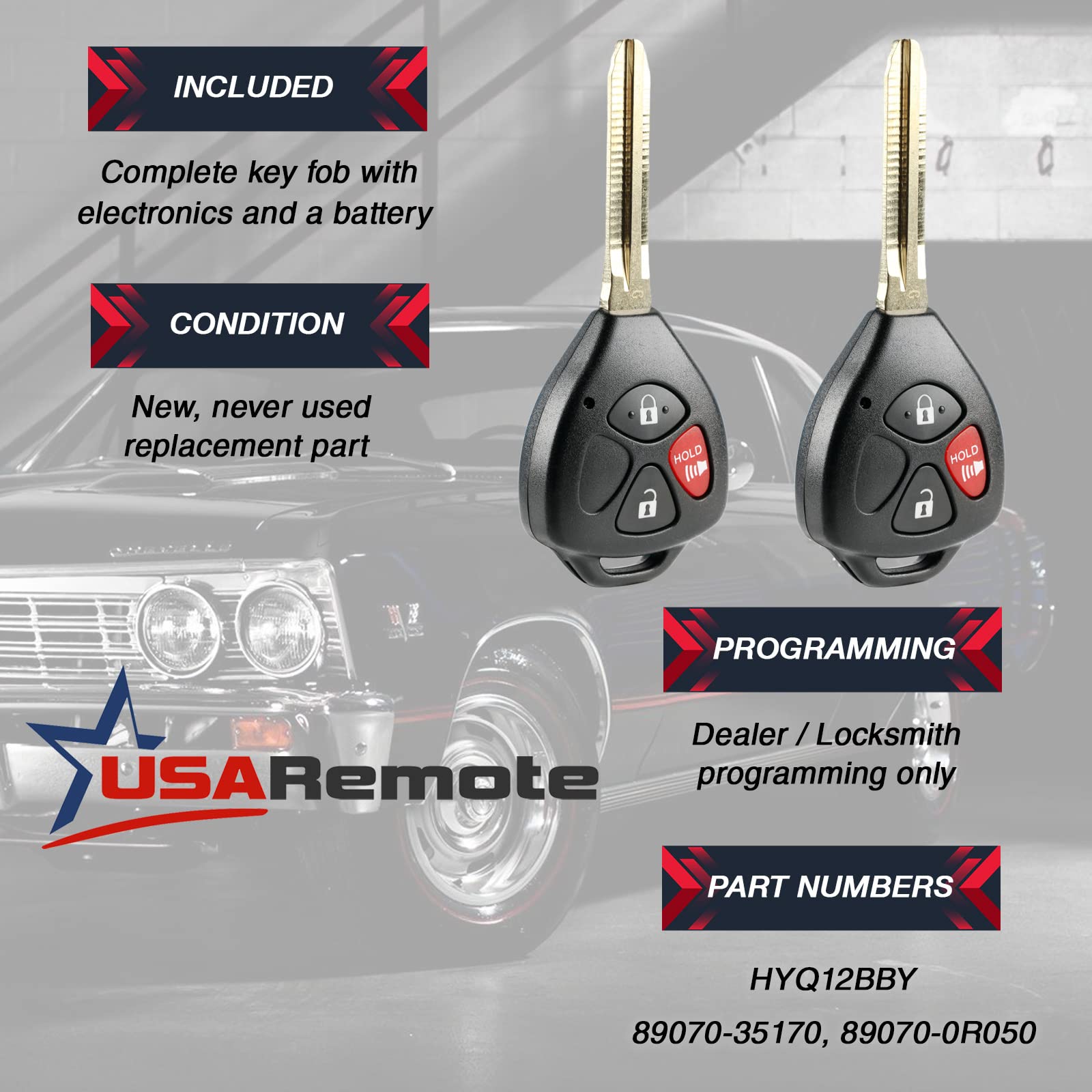 Key Fob Keyless Entry Remote Fits Toyota 4Runner, Rav4, Yaris (Hyq12Bby G, Set Of 2)