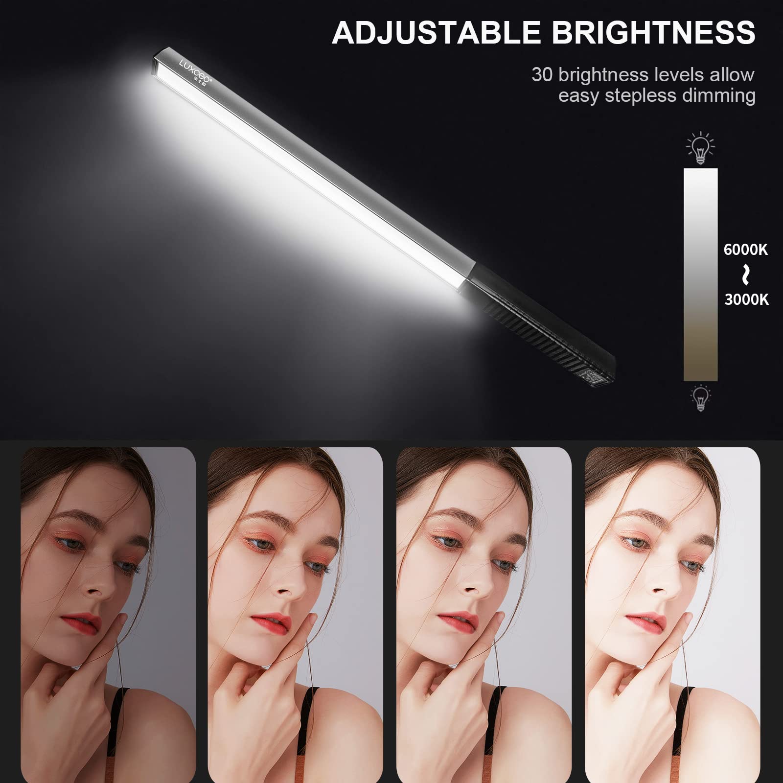 Portable Led Photography Light Wand, Luxceo Handheld Led Video Light 1000 Lumens Cri 95+ Usb Rechargeable With Remote Control, C