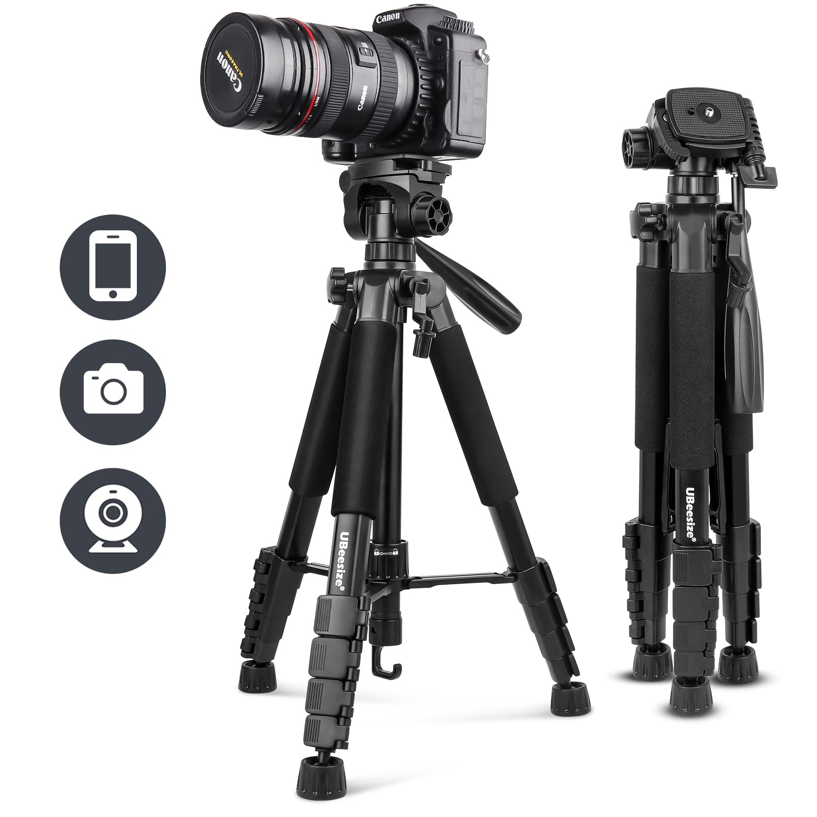 UBeesize 67    Camera Tripod with Travel Bag, Cell Phone Tripod with Bluetooth Remote and Phone Holder, Compatible with All Came