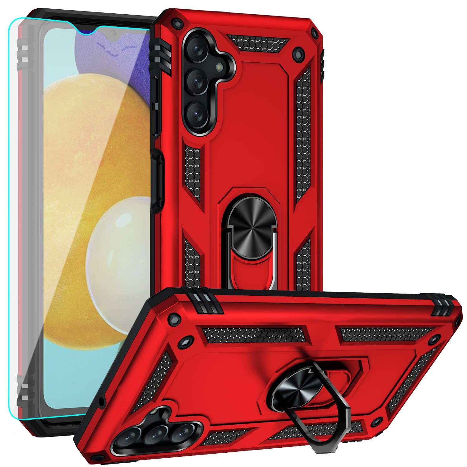 Yzok For Galaxy A13 5G Case,With Hd Screen Protector,[Military Grade] Ring Car Mount Kickstand Hybrid Hard Pc Soft Tpu Shockproo