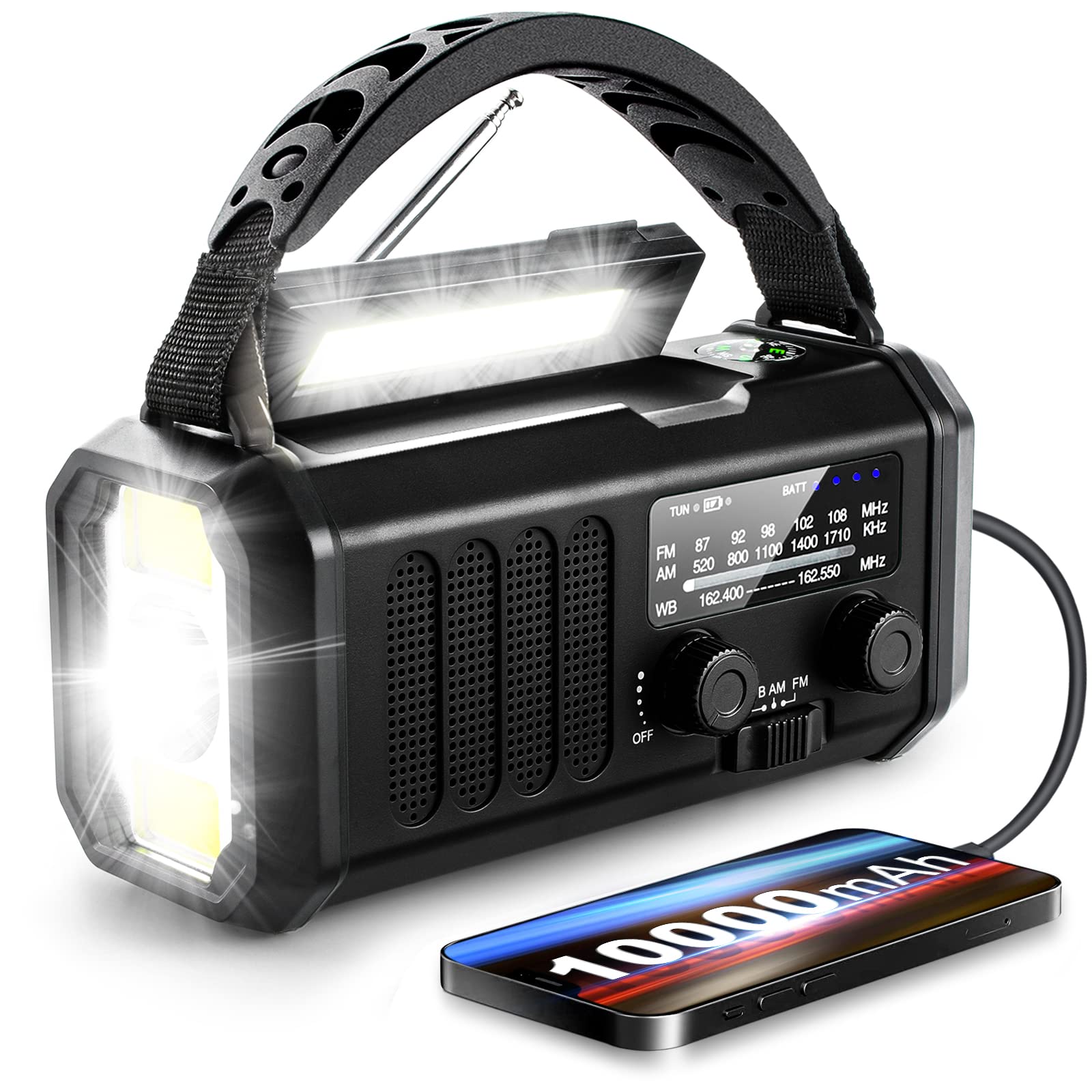 10000Mah Solar Radio, Noaa Emergency Weather Radio,Type C Charging Portable Solar Am Fm Noaa Radio With Usb Charger,Flashlight,R
