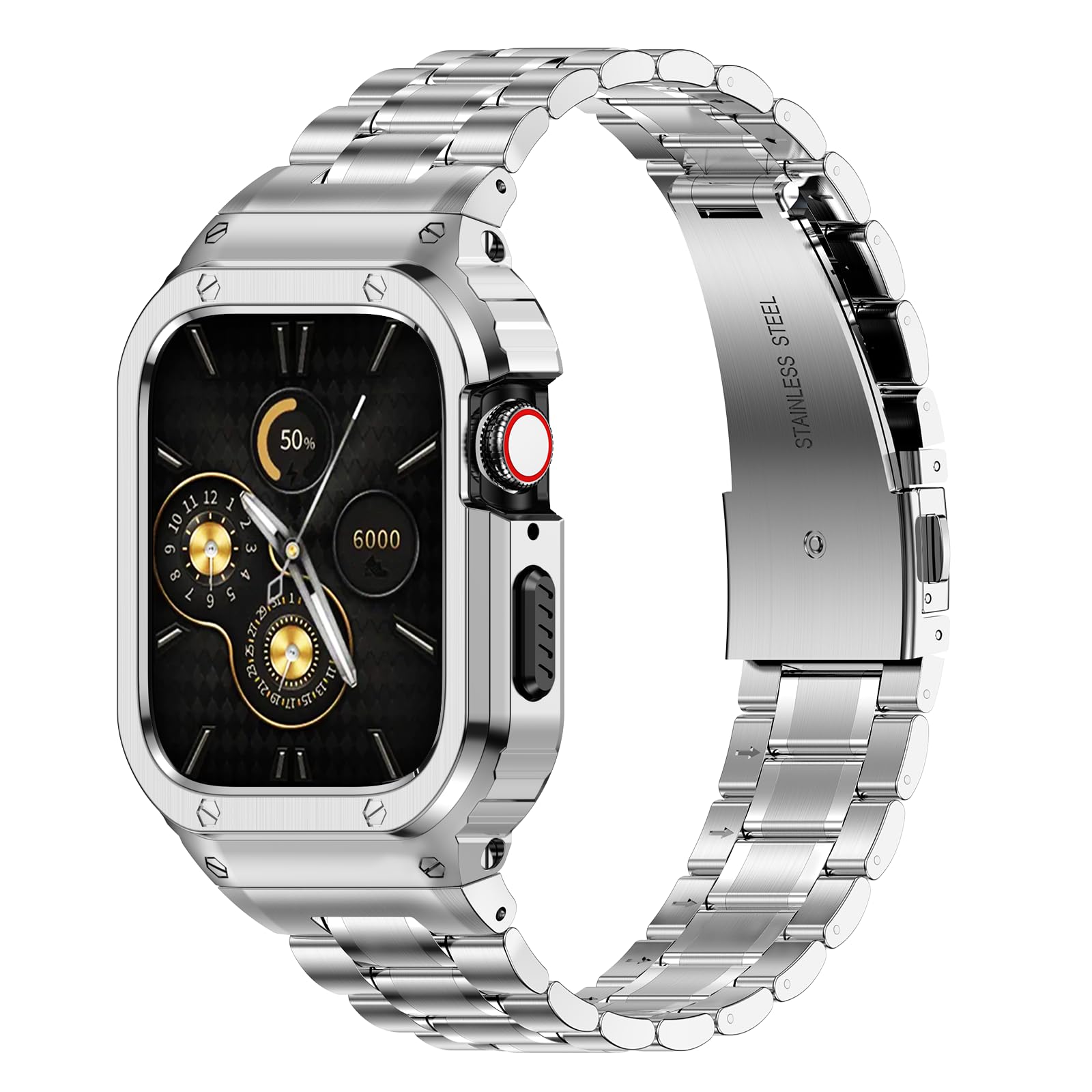 Haslfm Stainless Steel Watch Band With Case Compatible With Apple Watch Series 9/8/7(45Mm),Metal Strap And Rugged Protective Cov