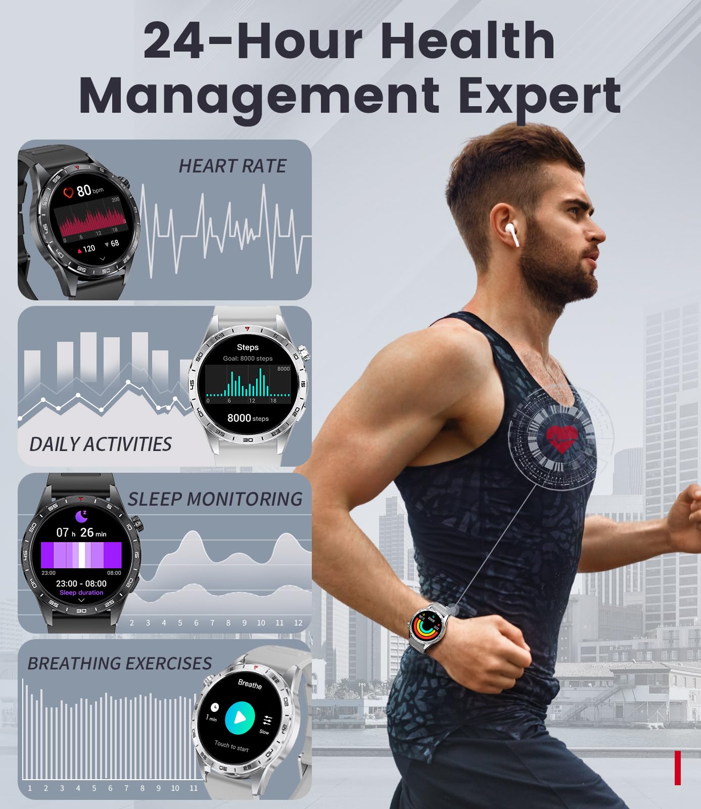 Smart Watches For Men Women, 1.43 '' Bluetooth Call Sports Smart Watch, Waterproof Fitness Tracker With 110+ Sports Modes/Heart