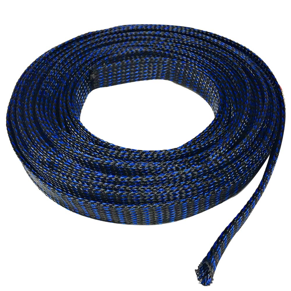 Seismic Audio - Ebs3450Blue- 50 Feet Blue/Black 3/4'' Expandable Woven Cable Sleeve Tubing Cord Sock
