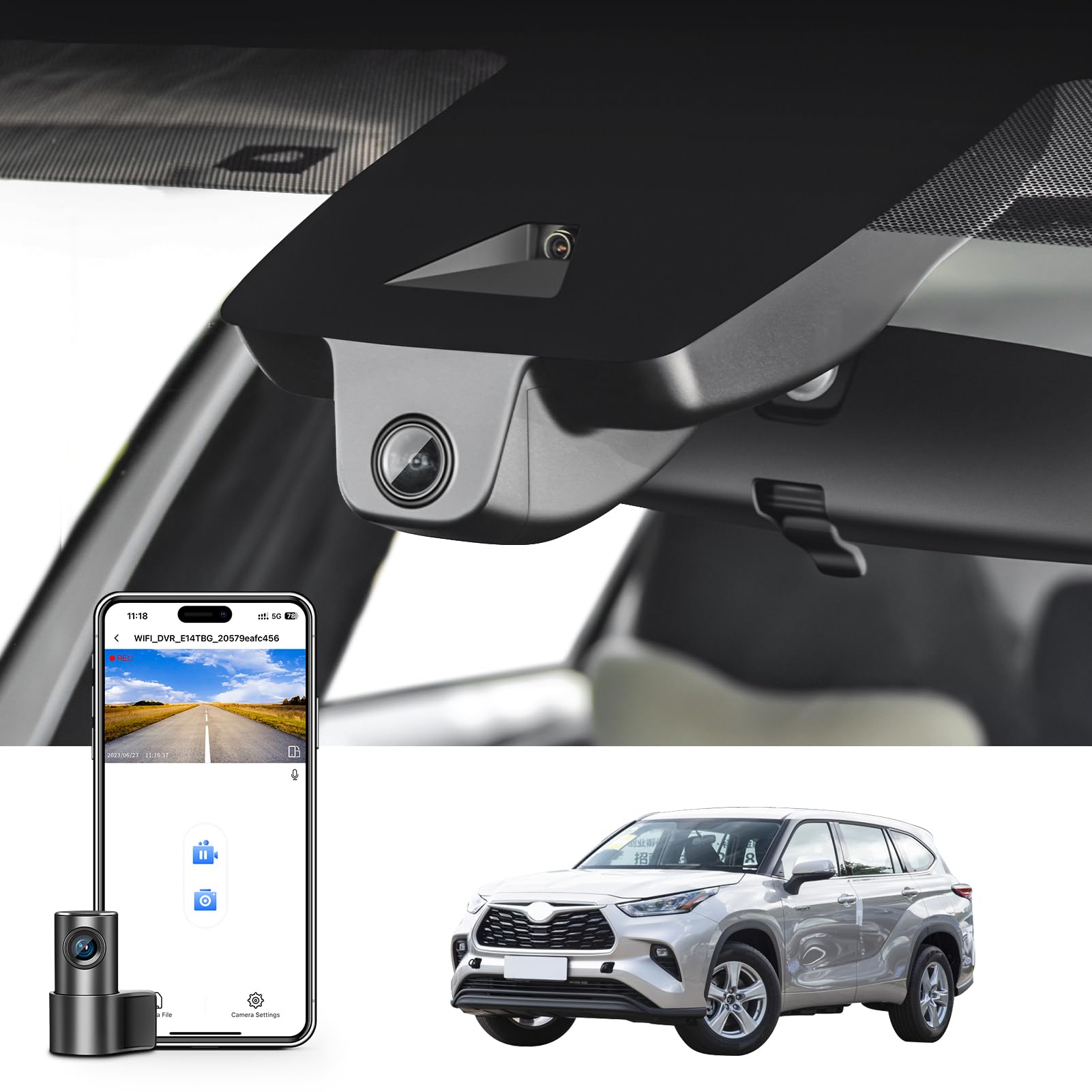 Mangoal Front 4K & Rear 1080P Dash Cam Custom Fit For Toyota Highlander& Hybrid Gen4 Ux70 2020 2021 2022 2023 2024 (Model A), Xl