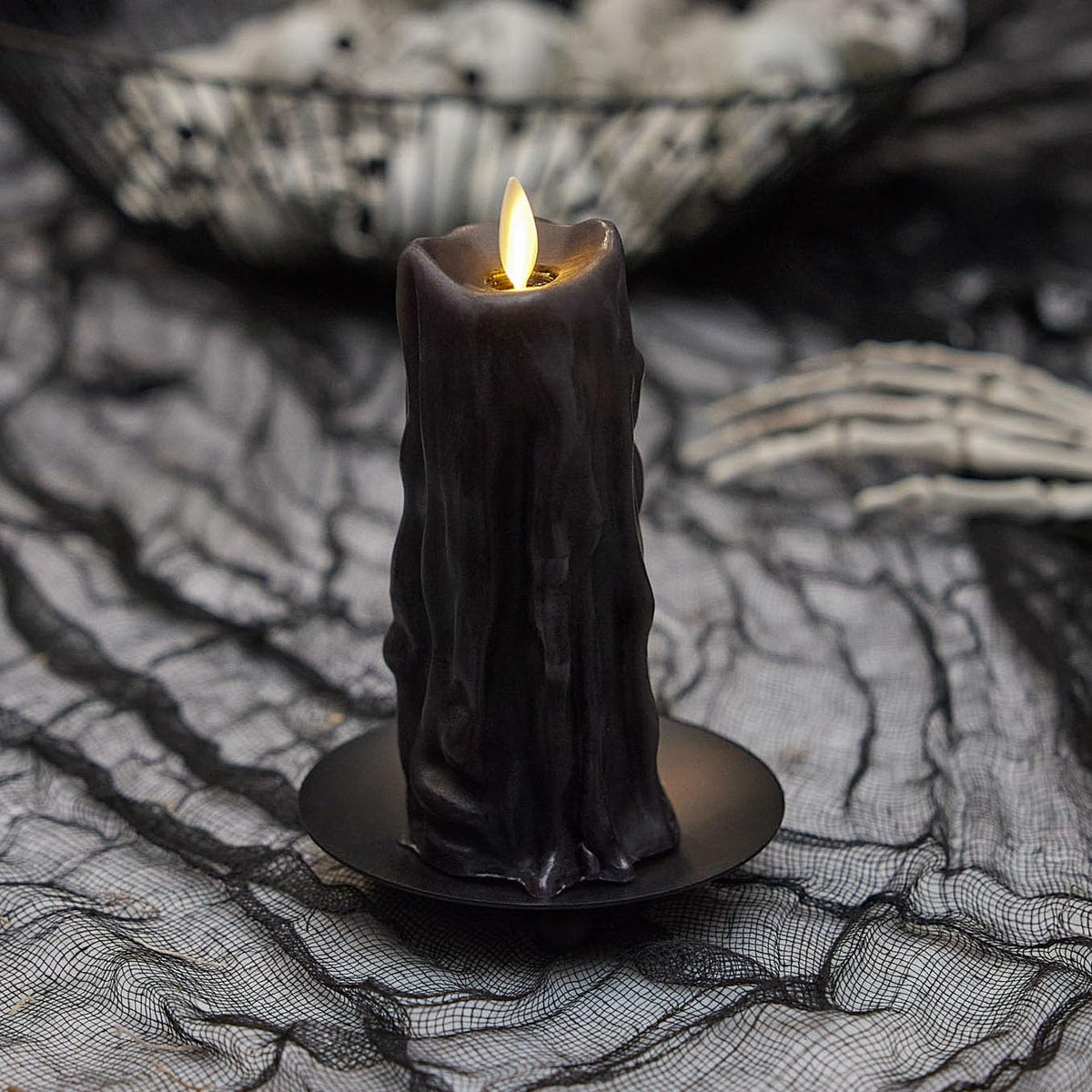 Luminara Black Heavy Wax Drip Flameless Candle Heavy Dripped Led Slim Pillar Real Wax Unscented Dripped Edge, Timer Function (2.