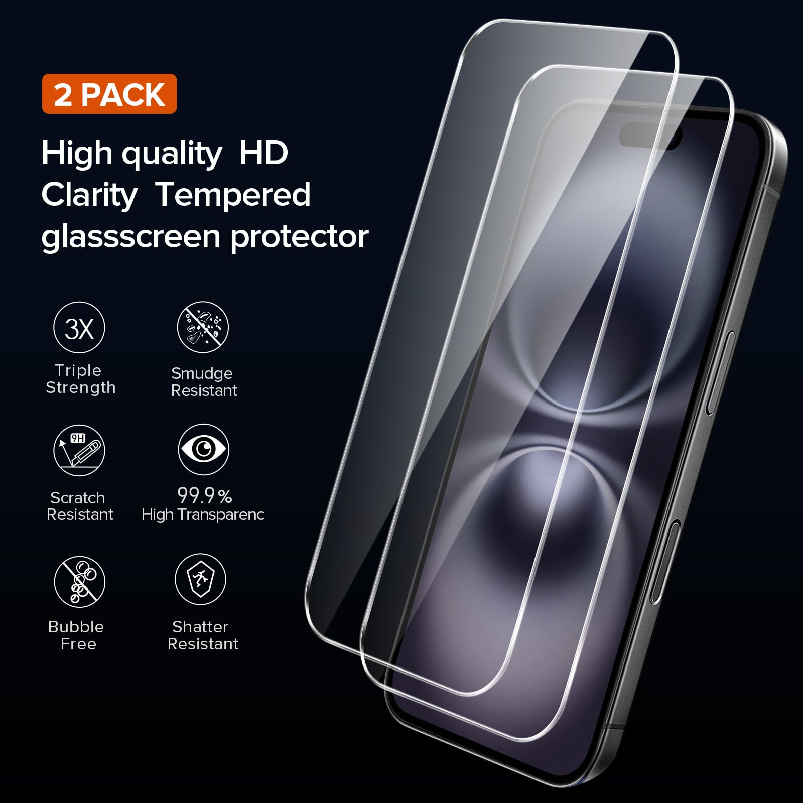 Ivoler 3-In-1 Clear Case Designed For Iphone 16 Plus 6.7 2024 With 2 Pack Tempered Glass Screen Protector Military Shockproof Pr